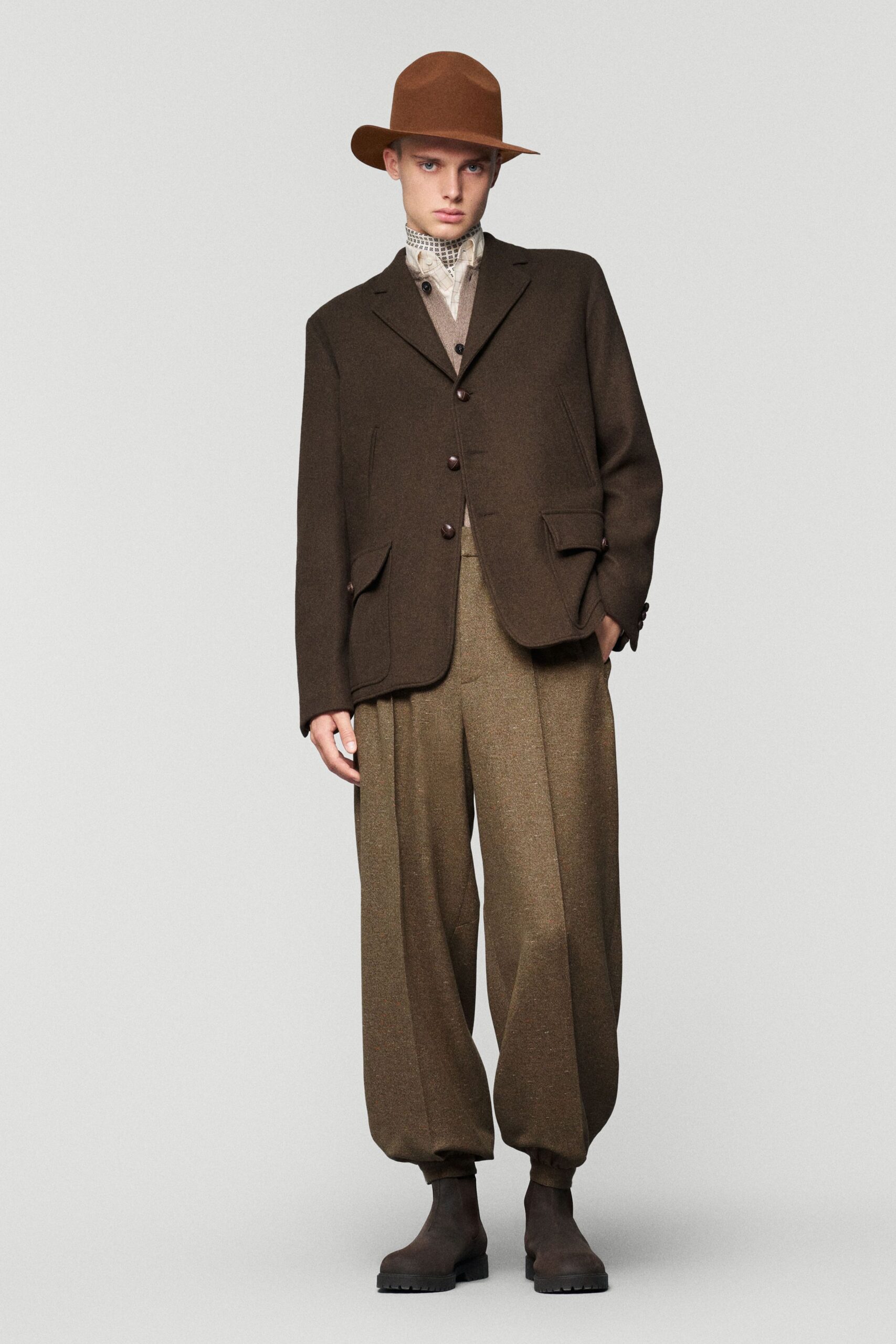 brown wool tailored blazer and pants