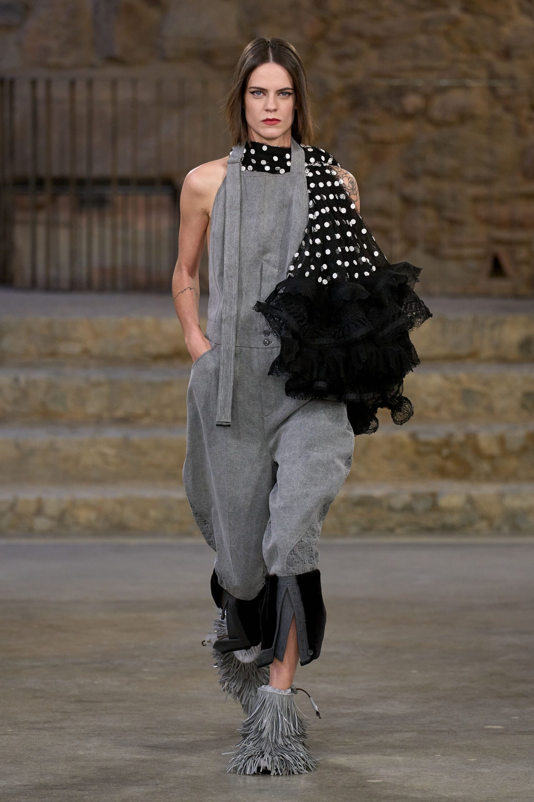 black lace fringed scarf