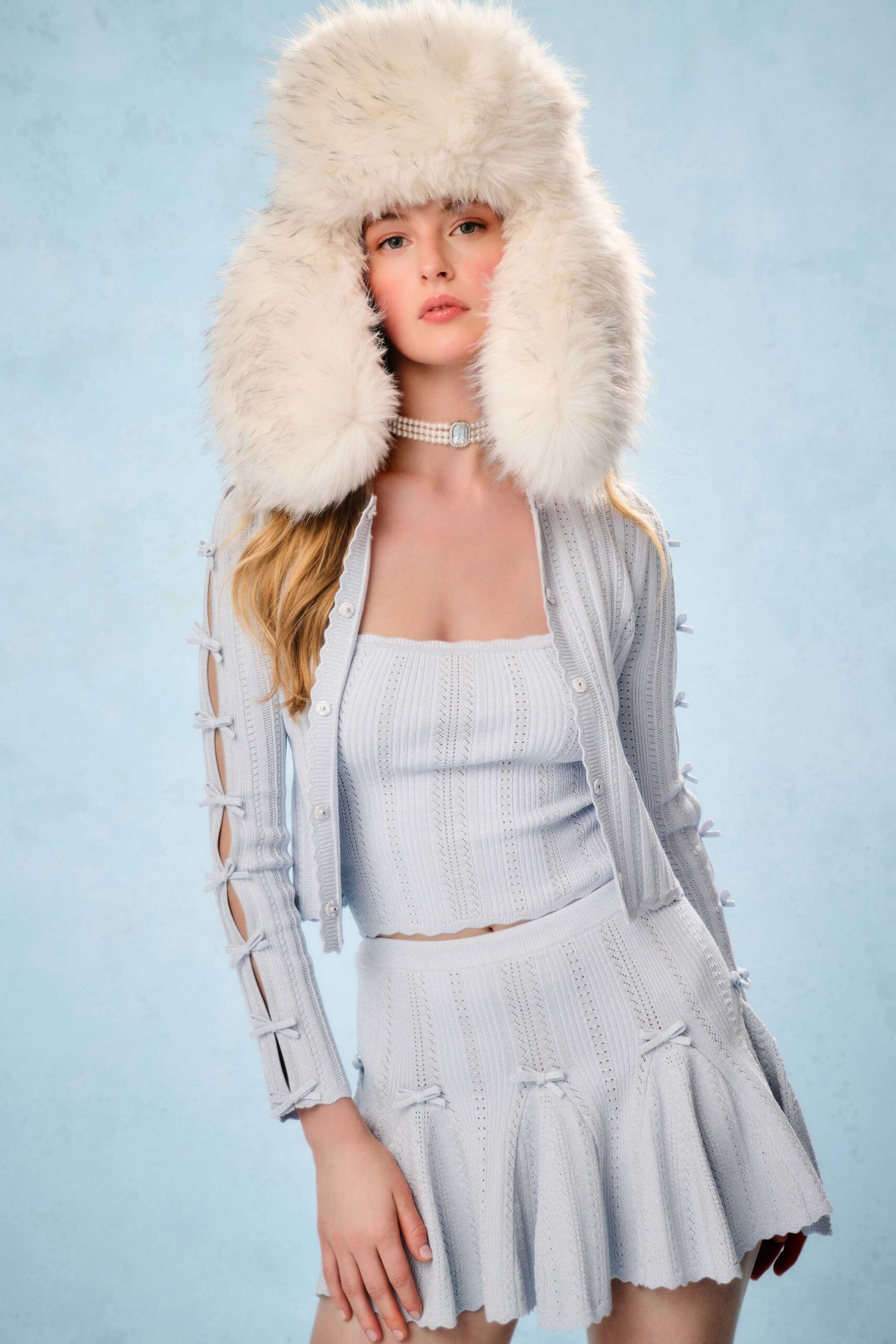 white fur hat