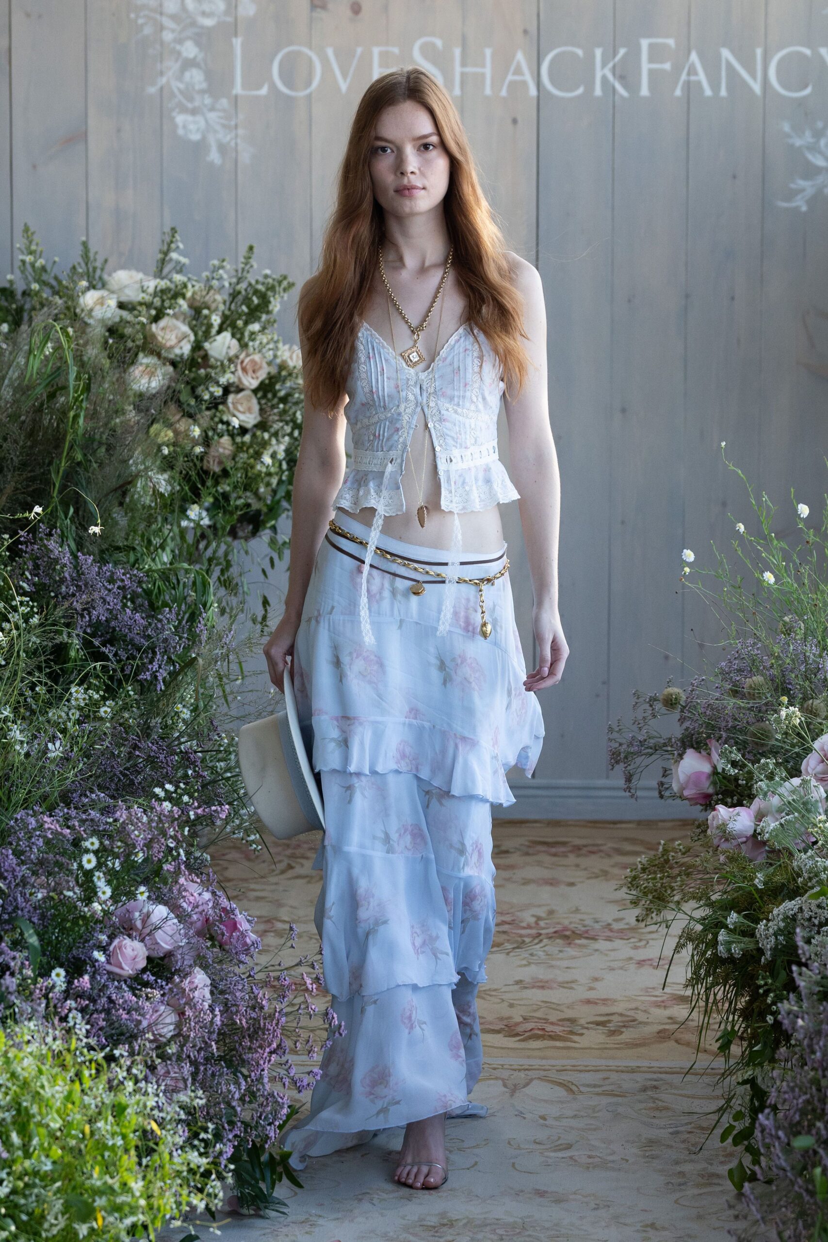 blue cotton relaxed tiered flared maxi skirt