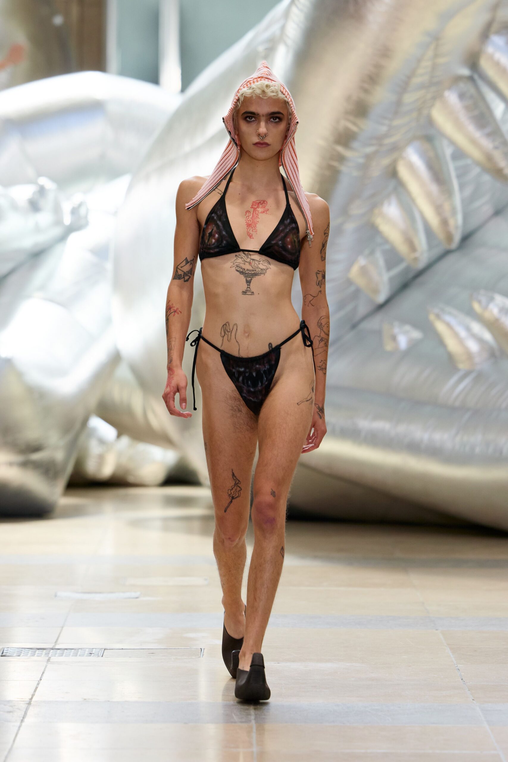 black lace sleeveless low-cut fitted sheer bikini