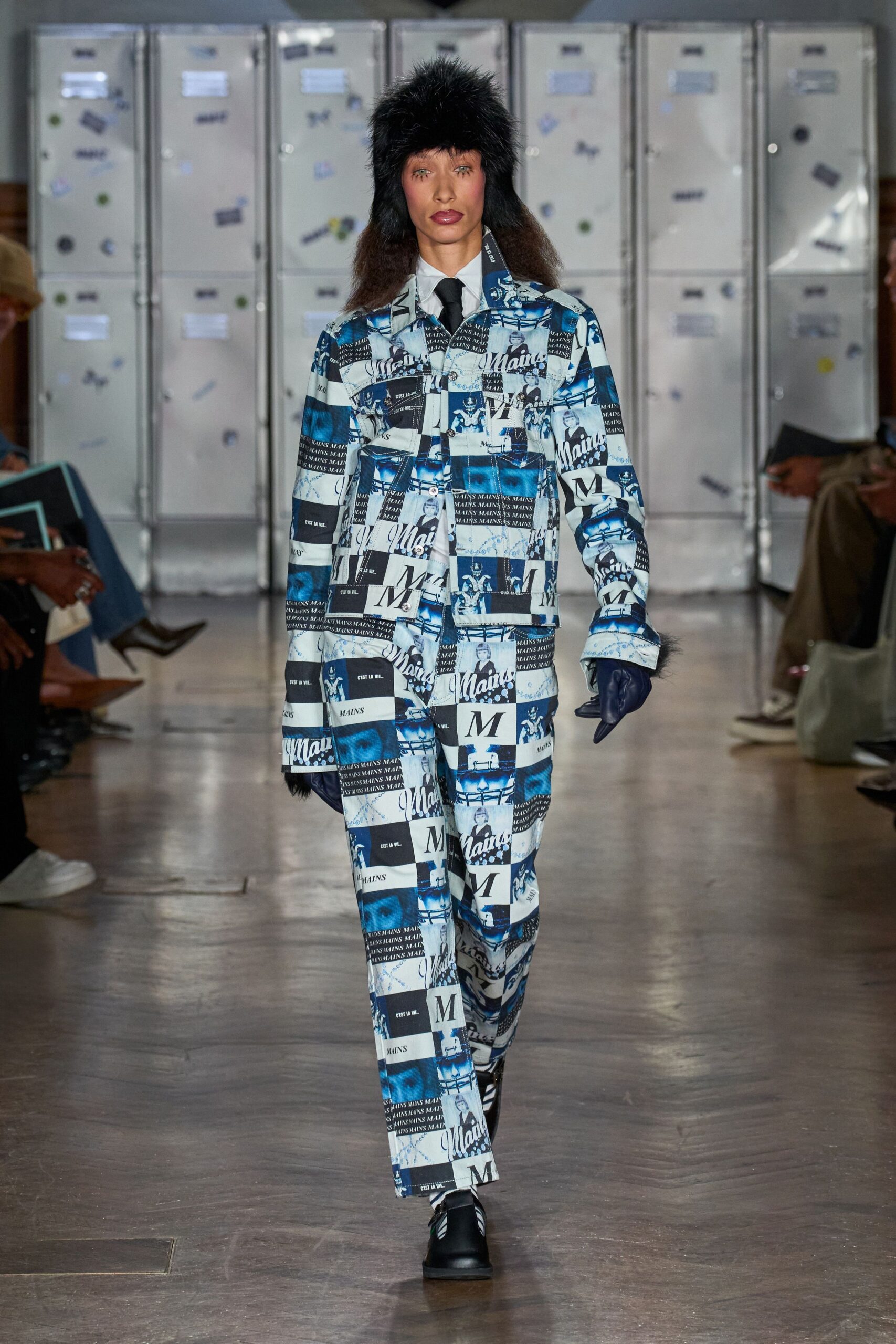 blue cotton long-sleeve collared relaxed printed jacket