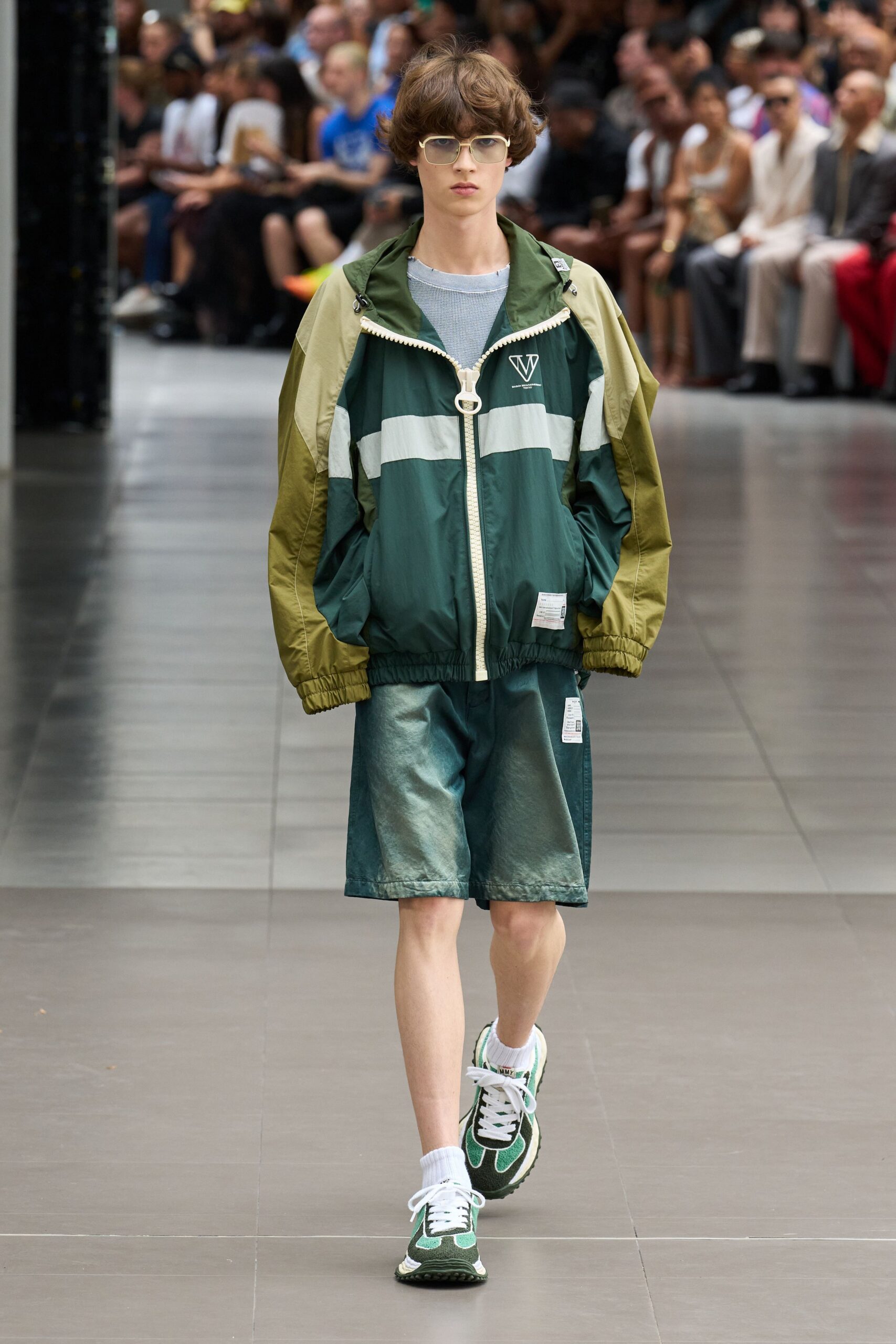 green color-blocked jacket and shorts