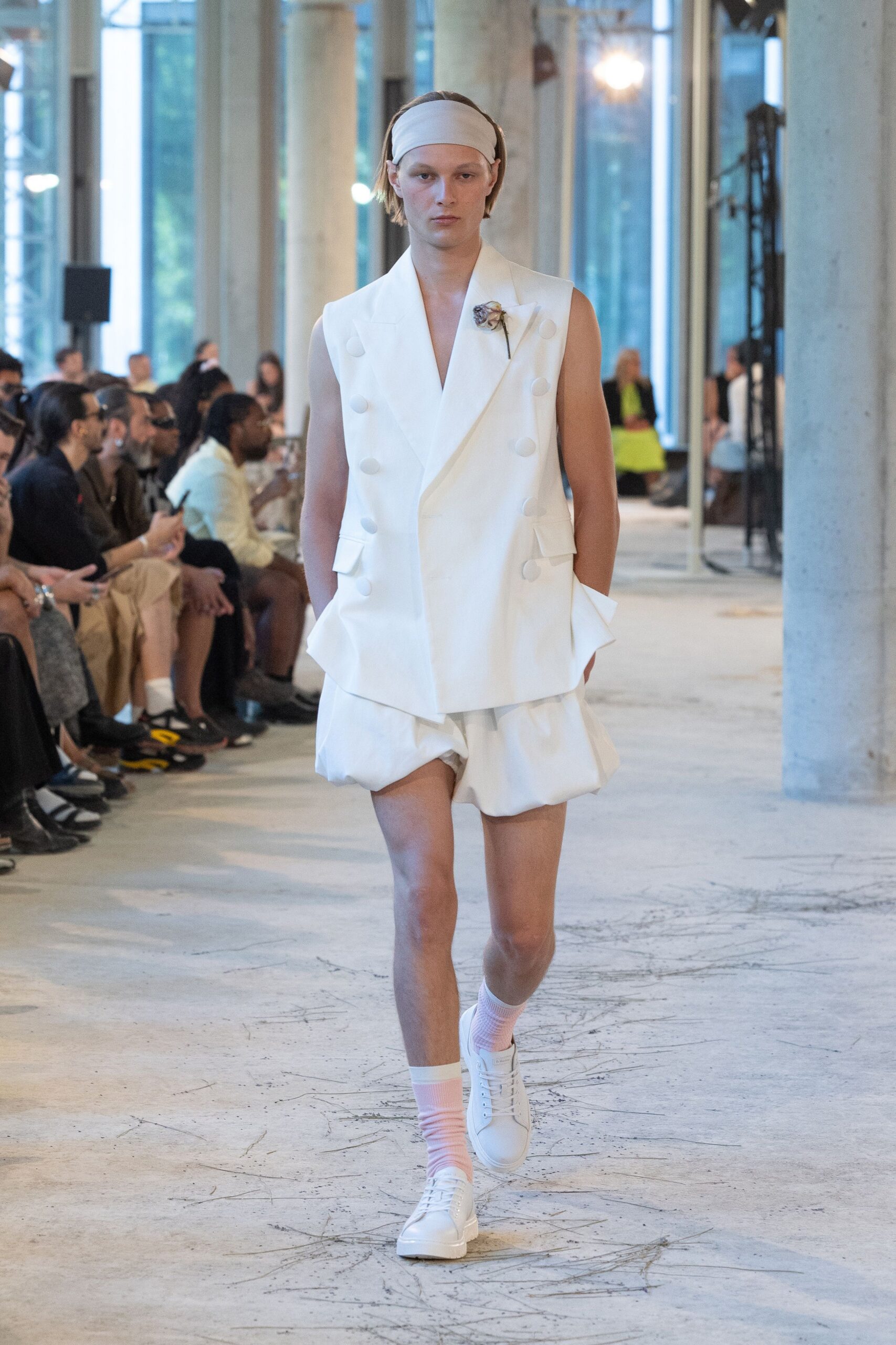 white fitted suit with shorts