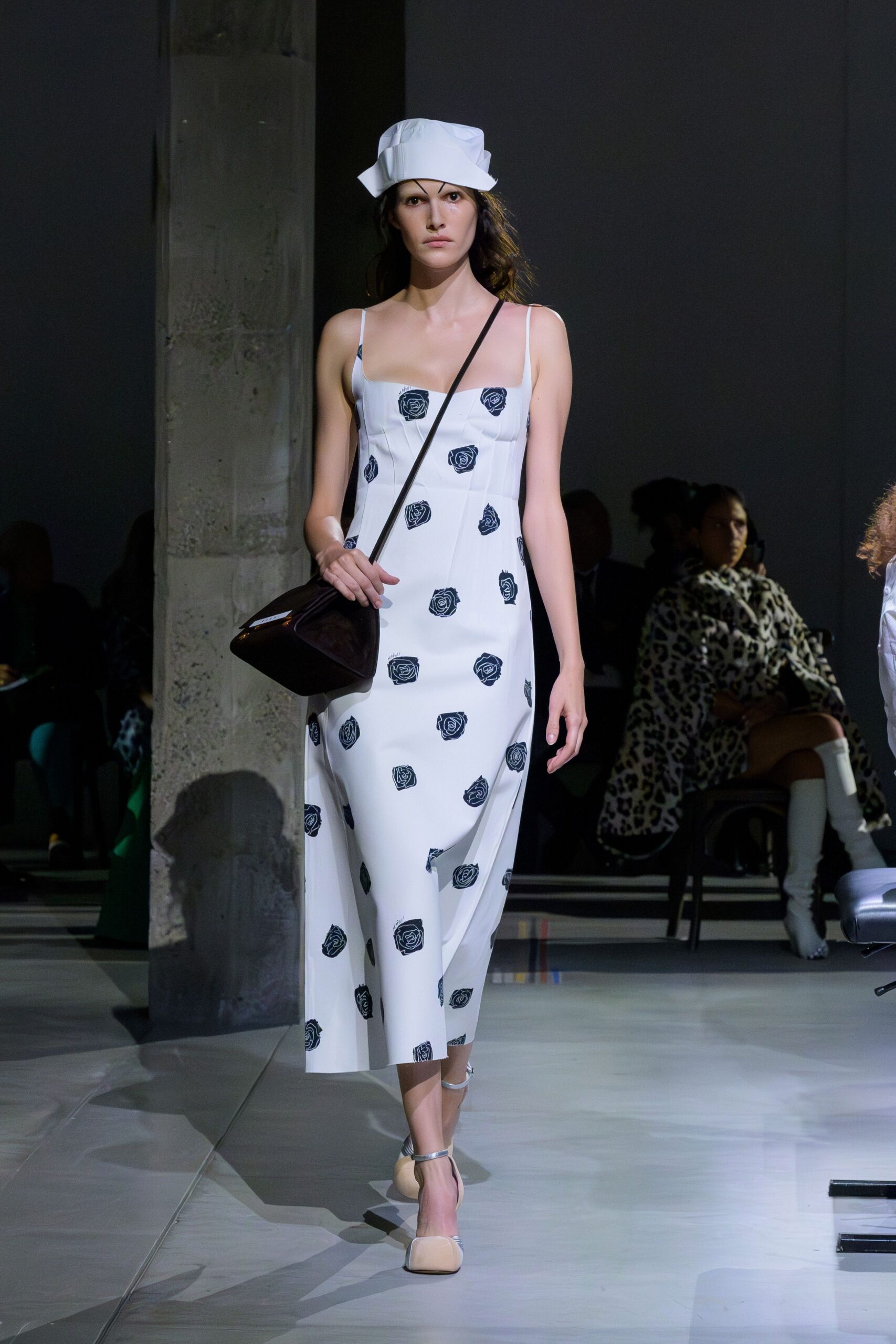 white printed midi dress
