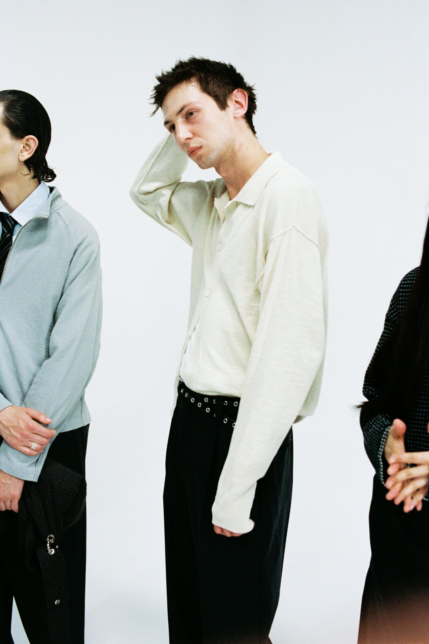relaxed white shirt and blue jacket