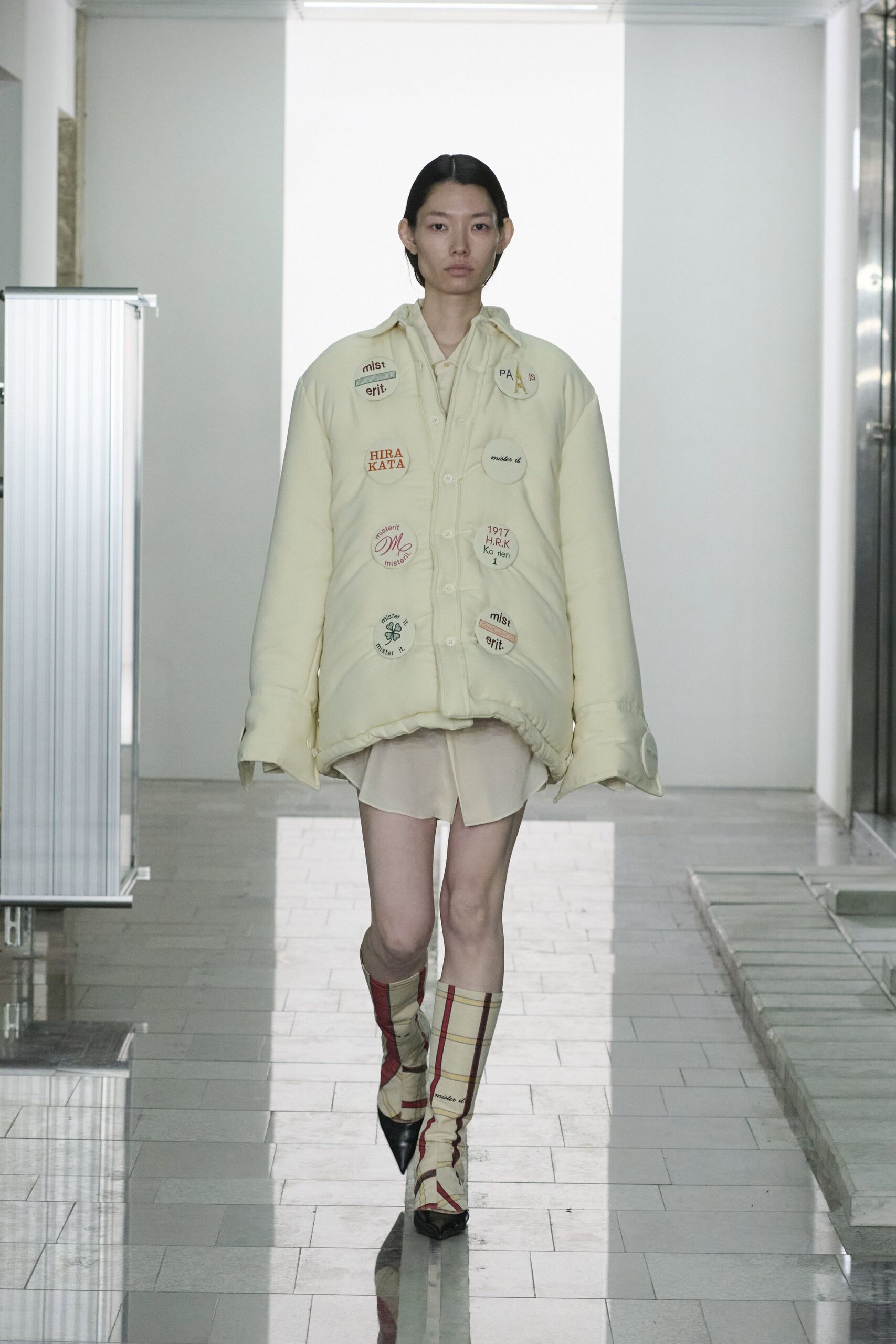 oversized yellow coat with mini dress