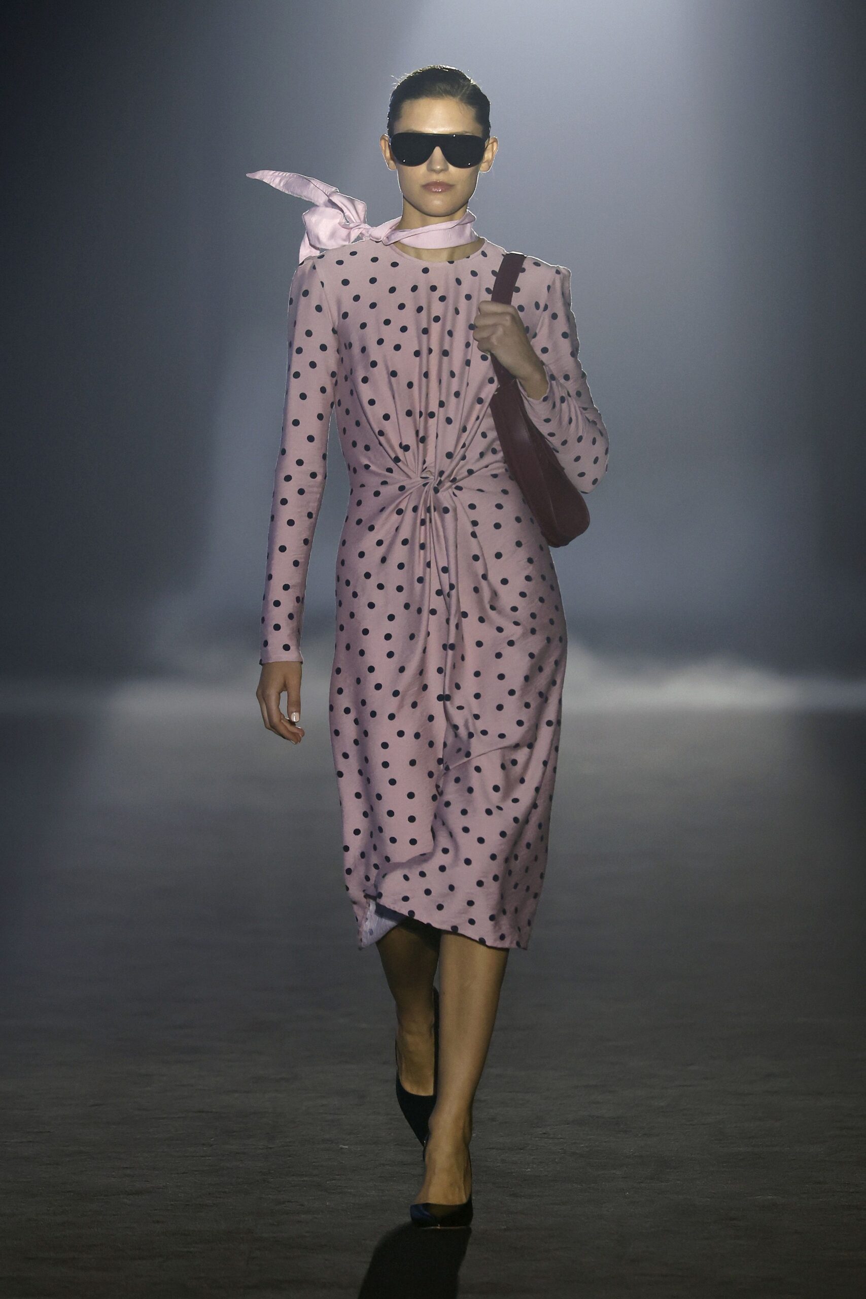 pink polka-dot midi dress