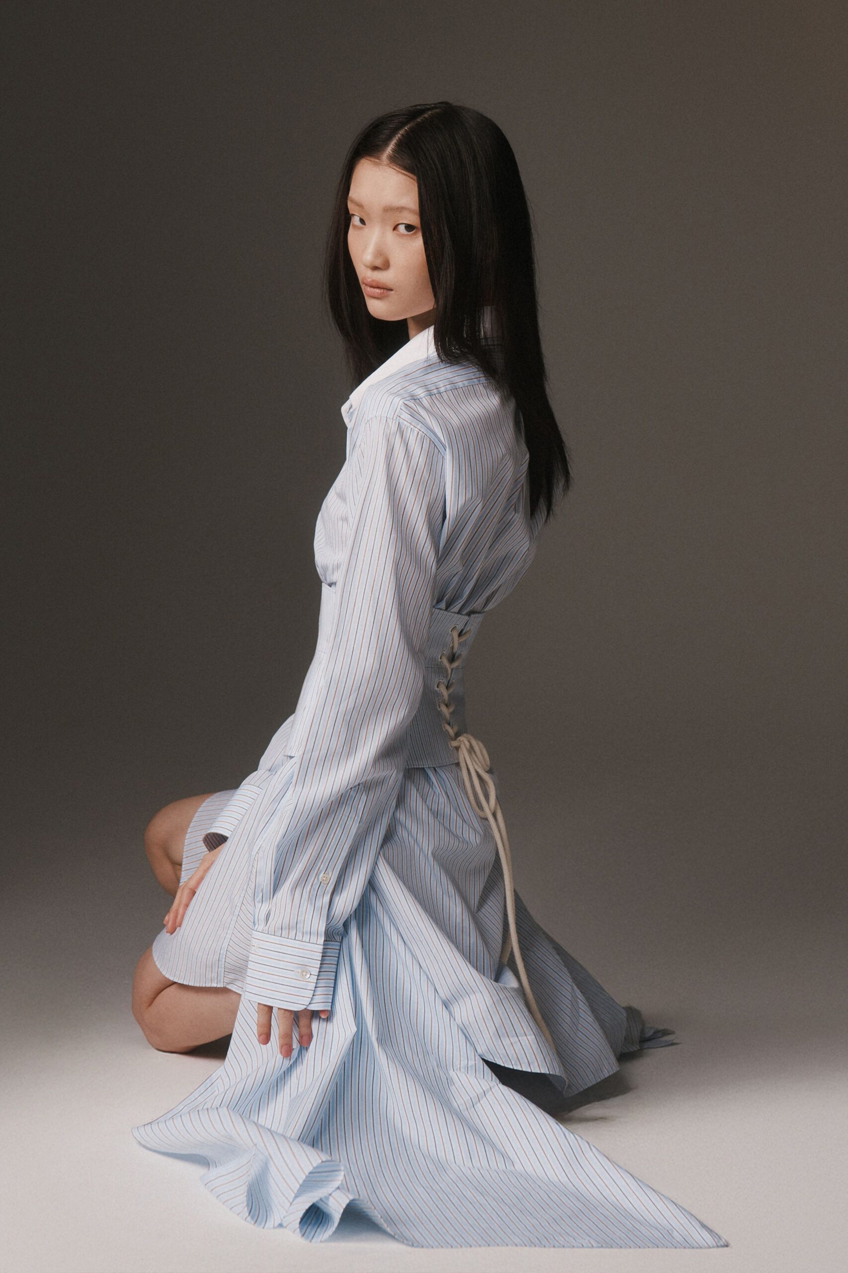 blue and white striped shirt-dress
