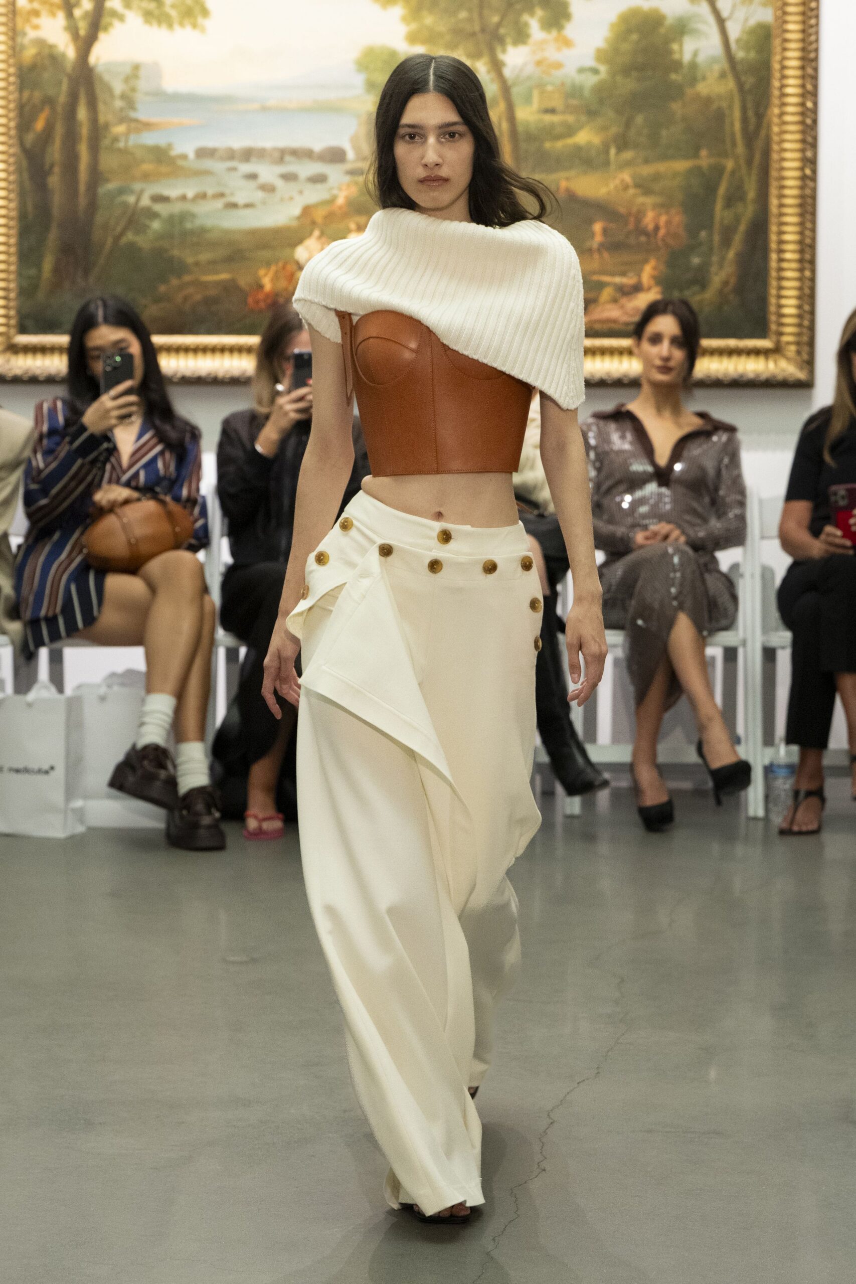 brown leather strapless fitted corset