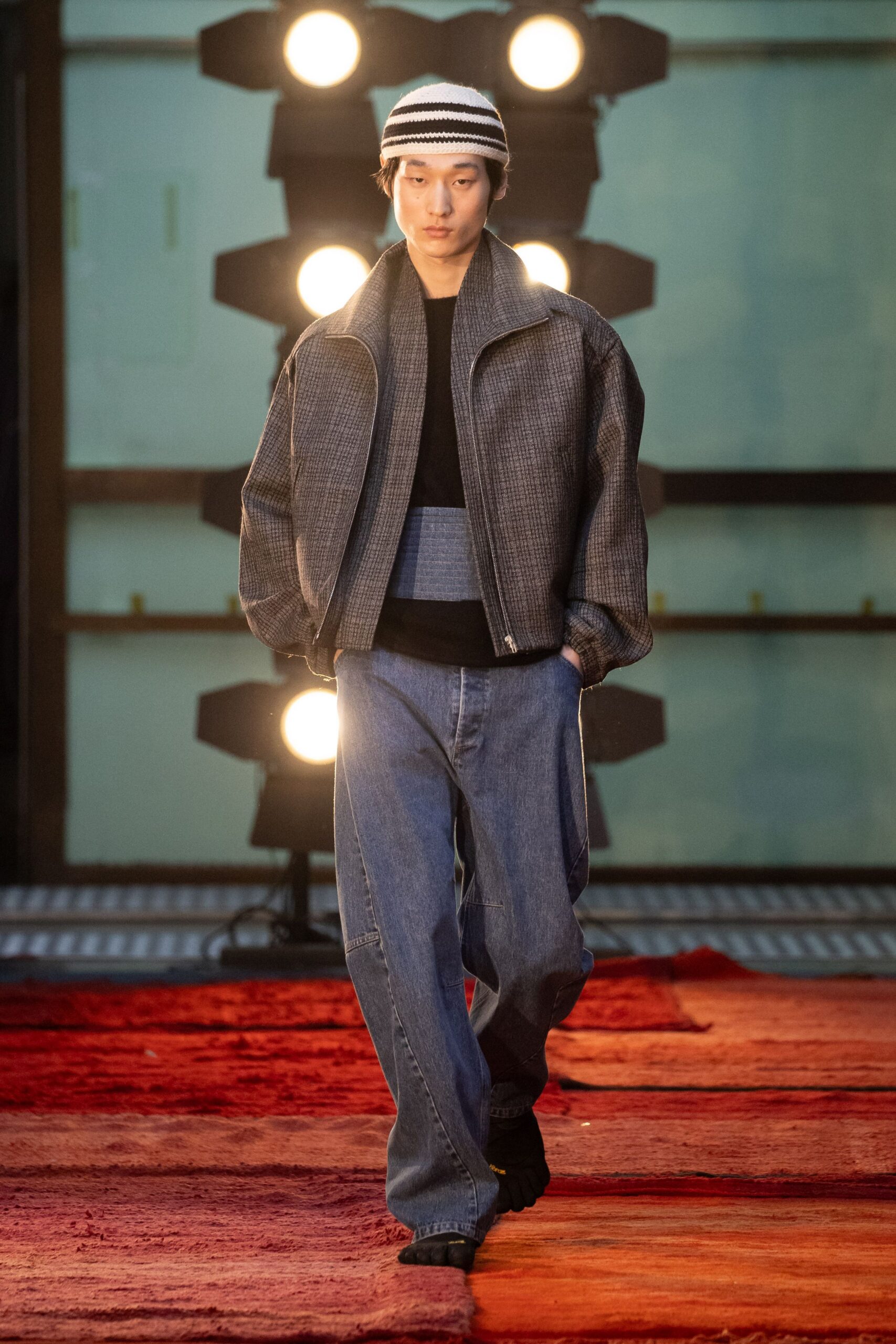 gray relaxed jacket with black top