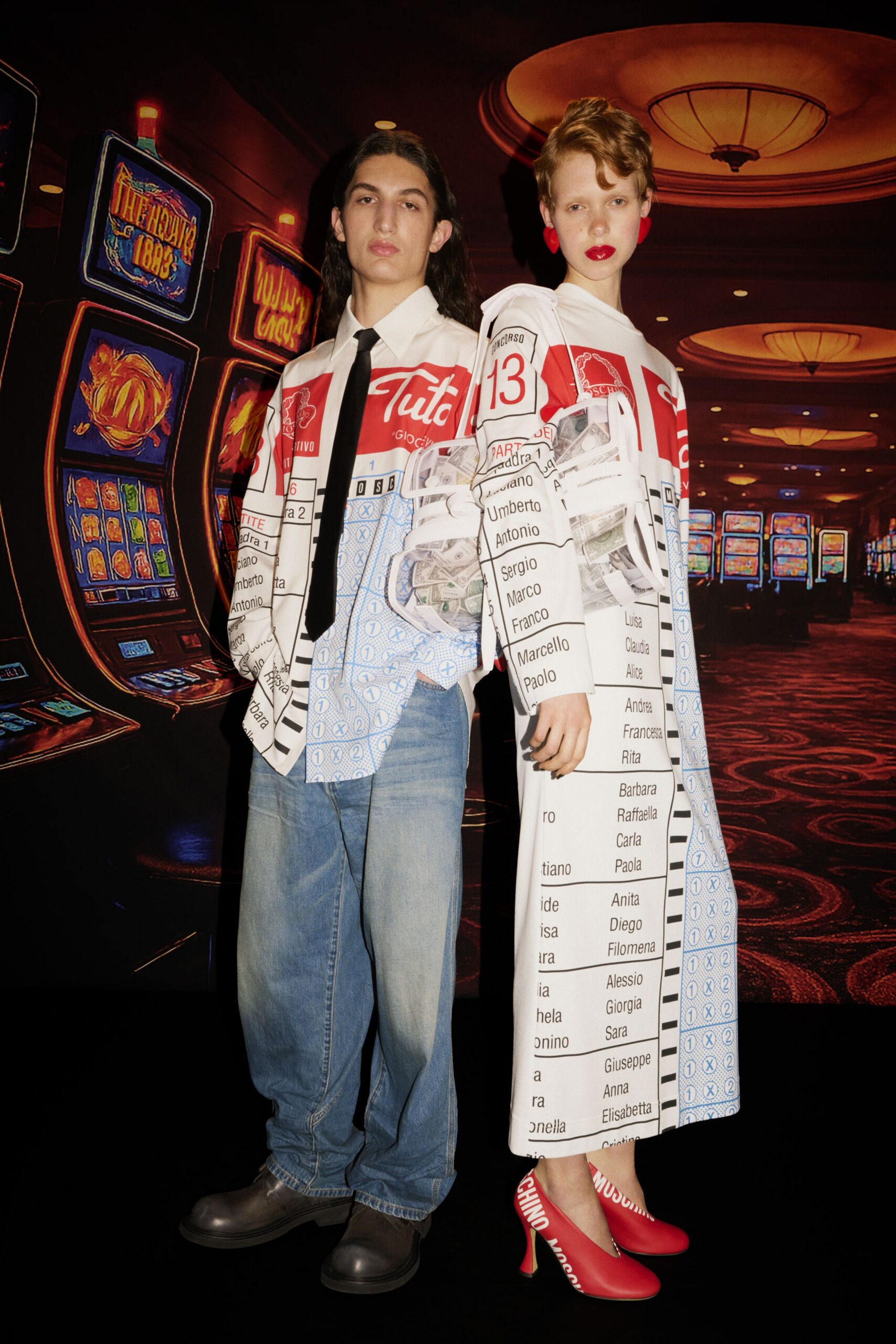 white and red printed shirt-dress
