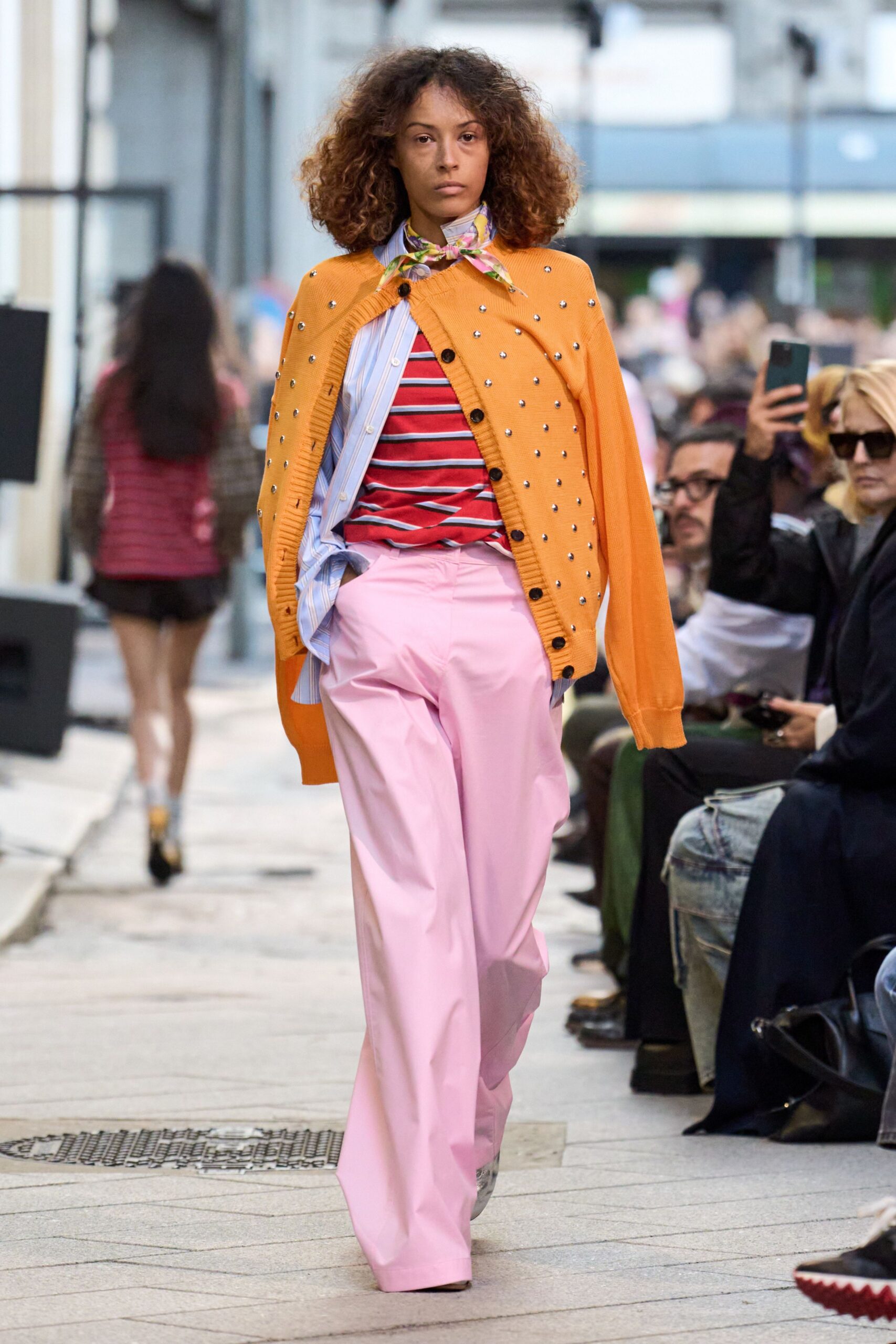 orange long-sleeve relaxed buttoned cardigan