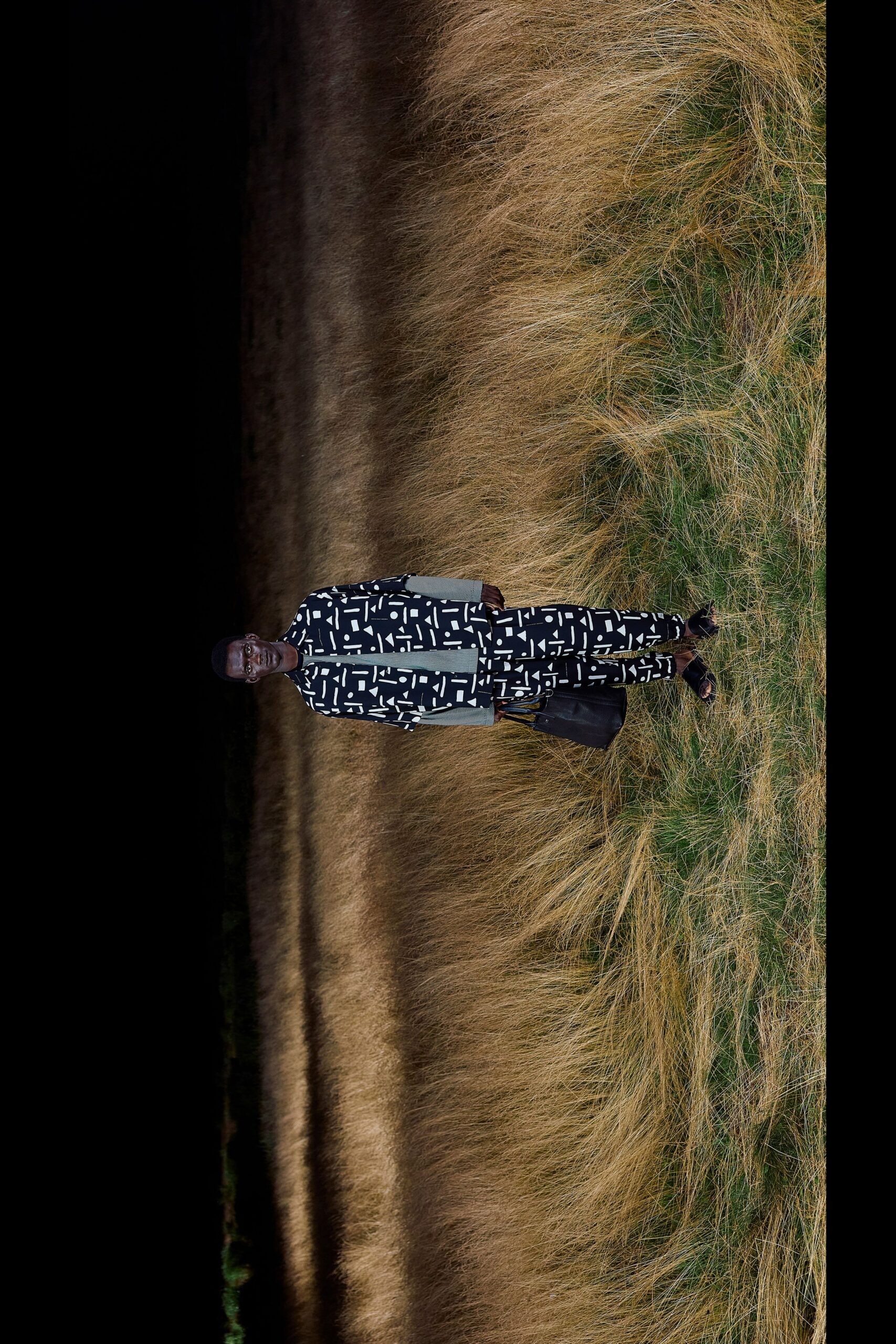 black and white printed suit