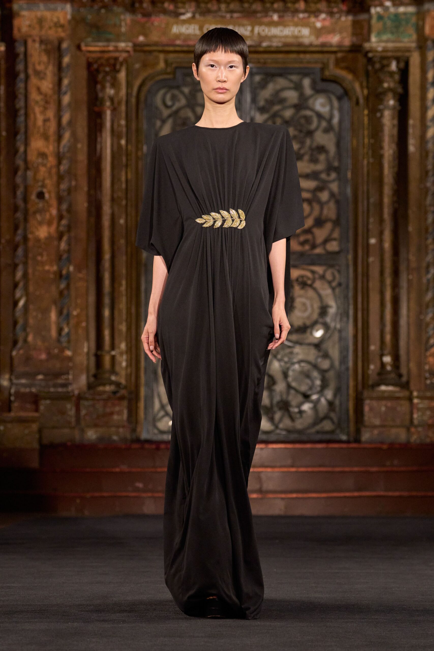 black silk sleeveless gown