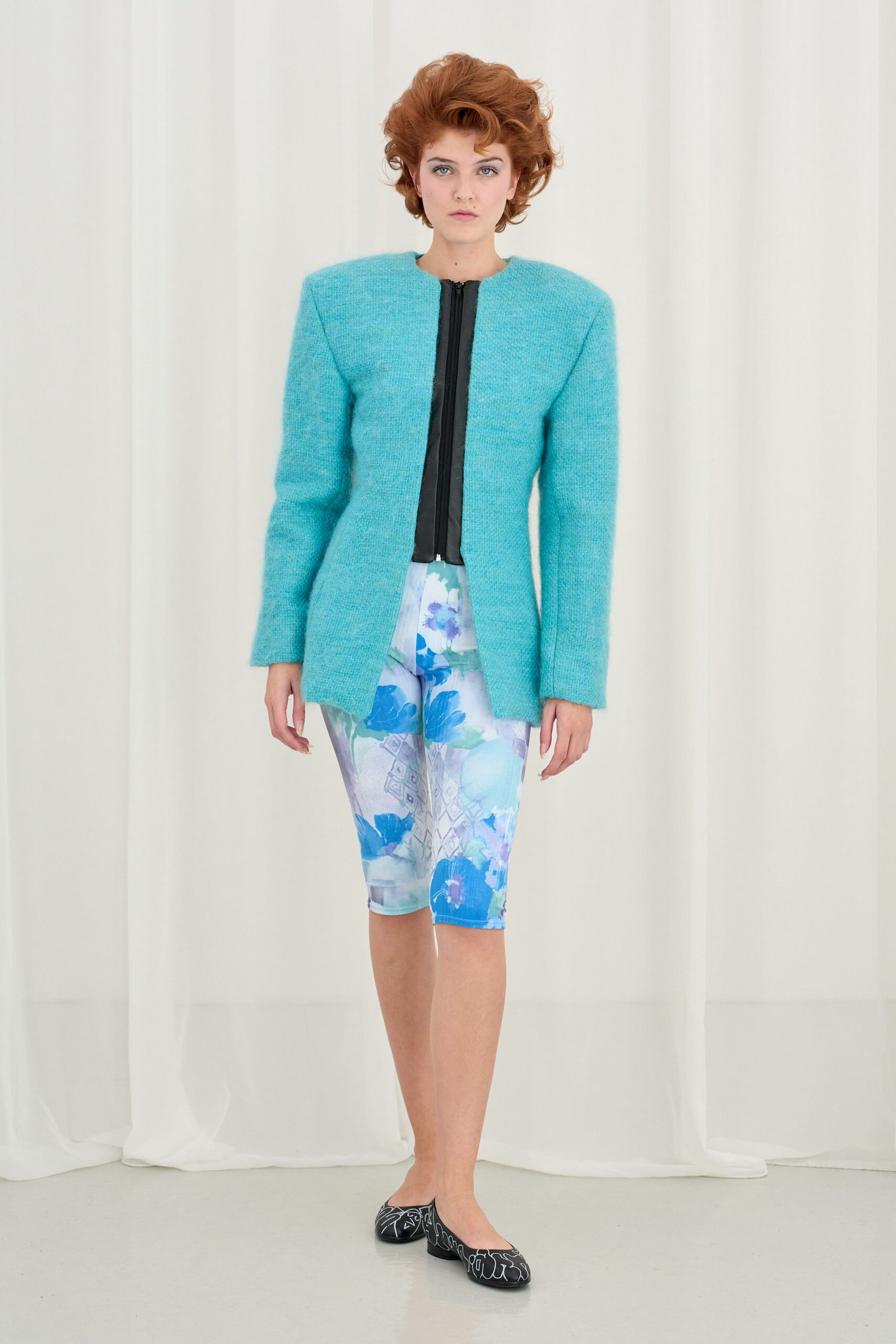 blue cotton long-sleeve collared structured jacket