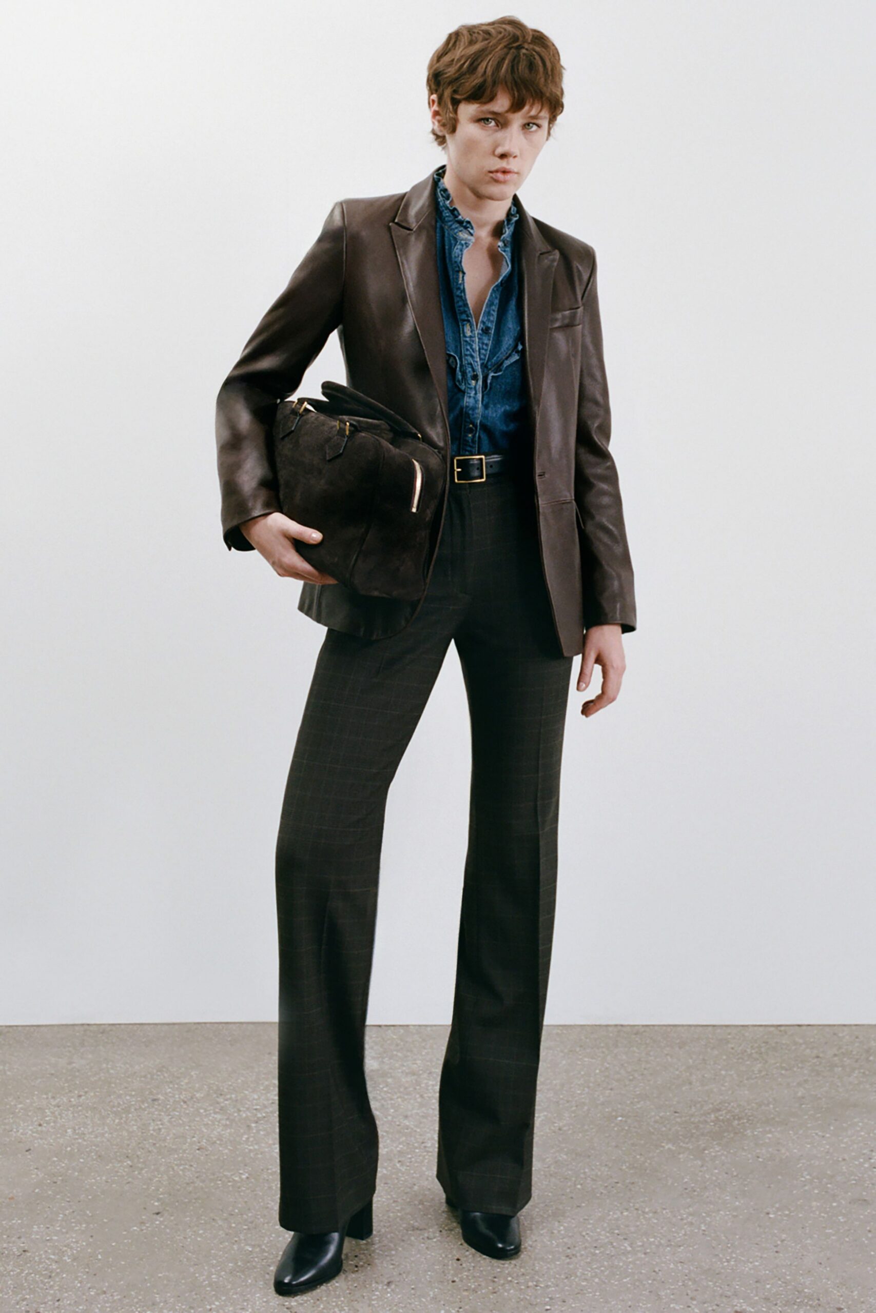 gray cotton slim flared pants