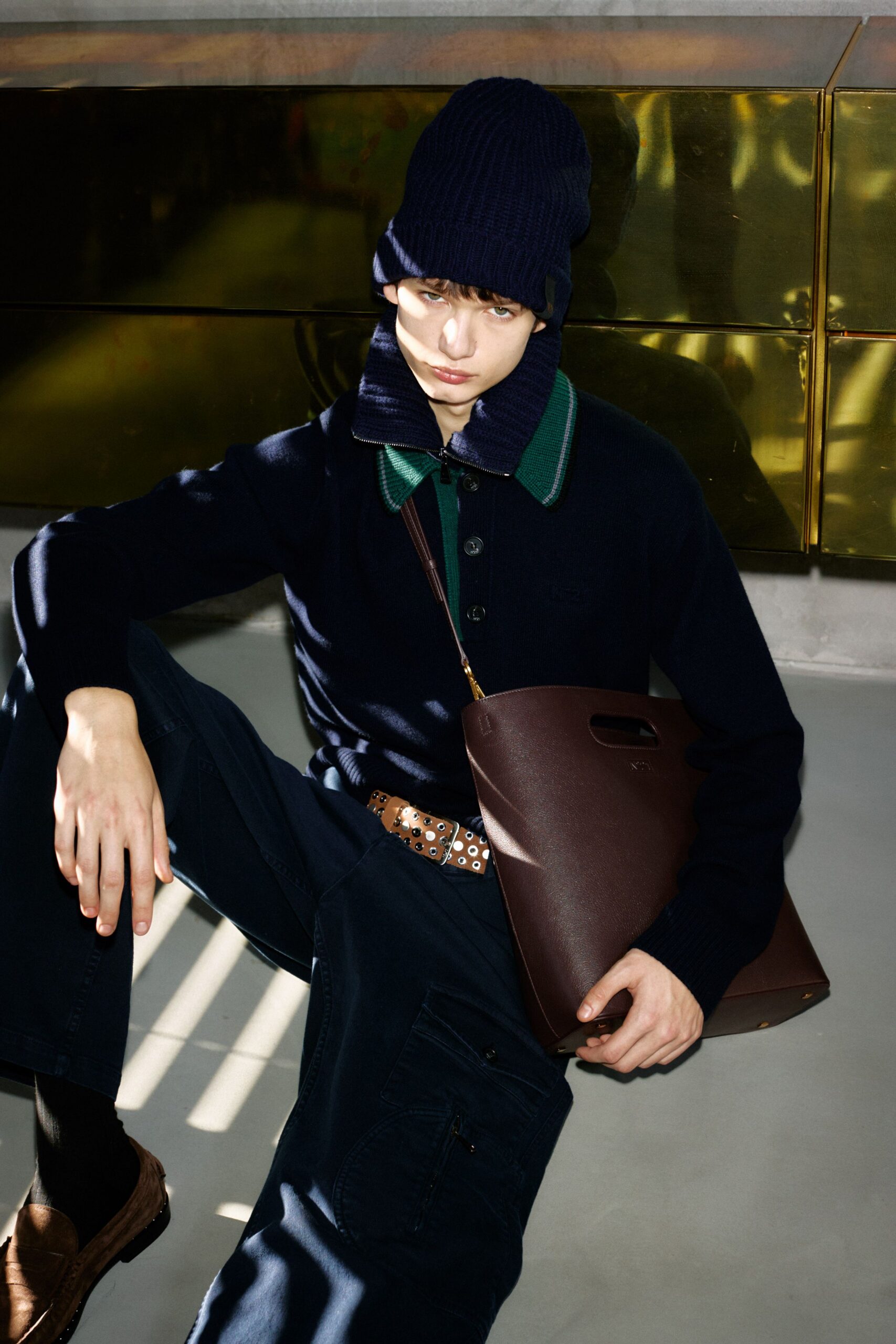 blue knit hat
