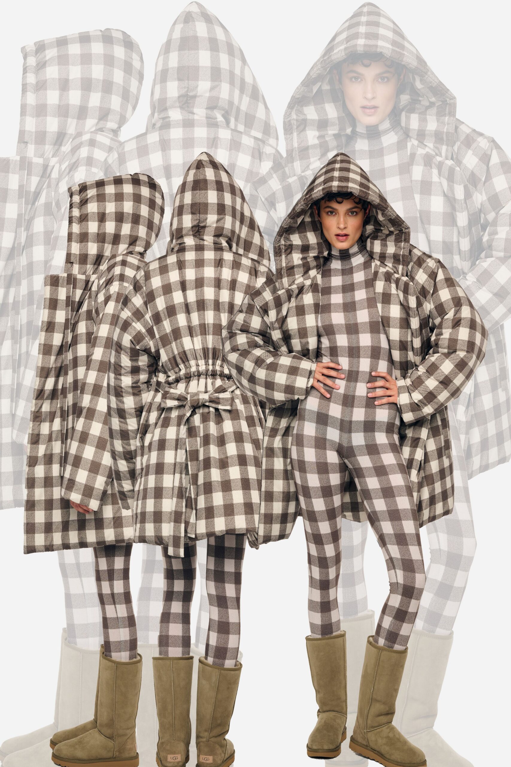 checked coat and catsuit with boots