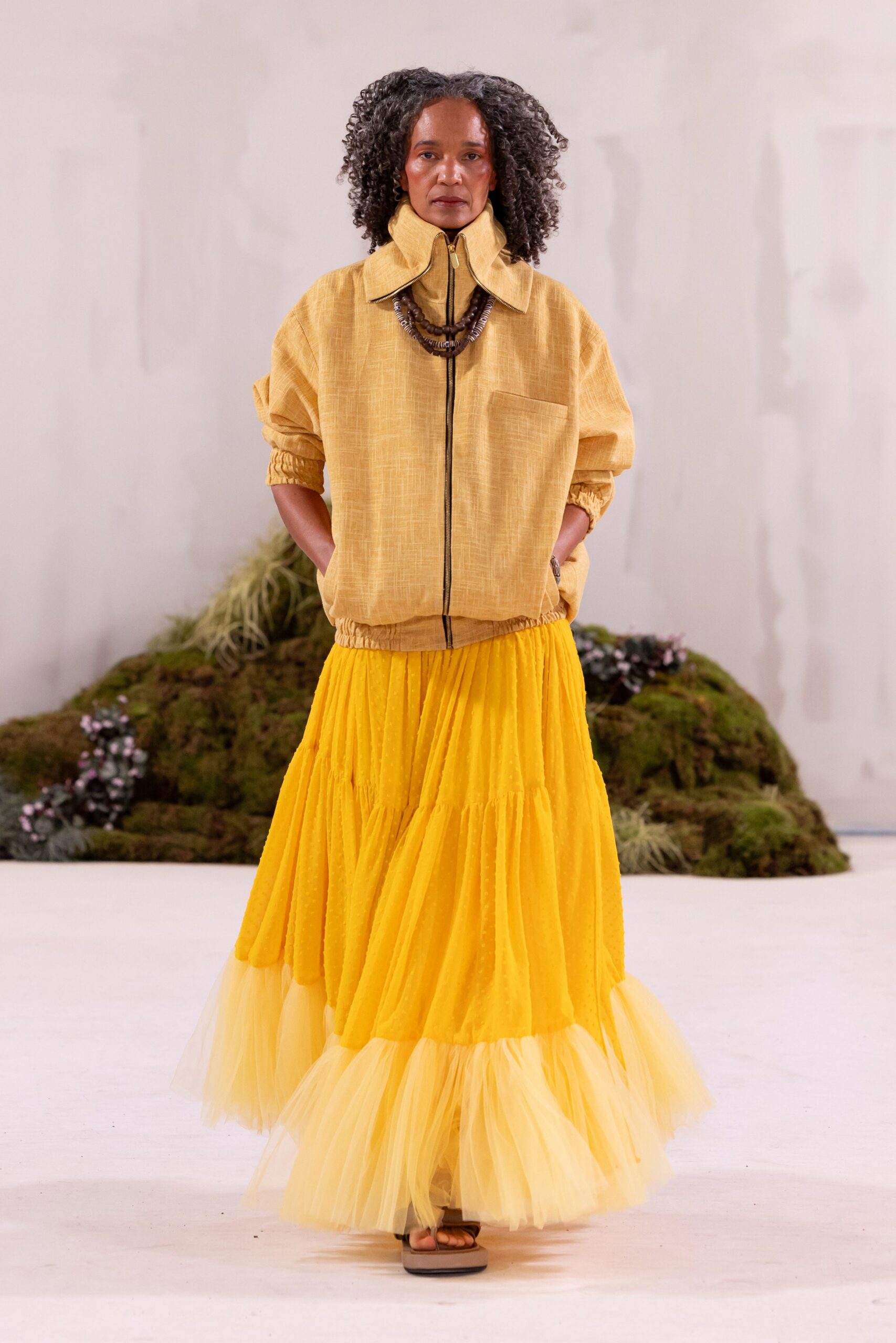yellow chiffon fitted tiered flowing maxi skirt