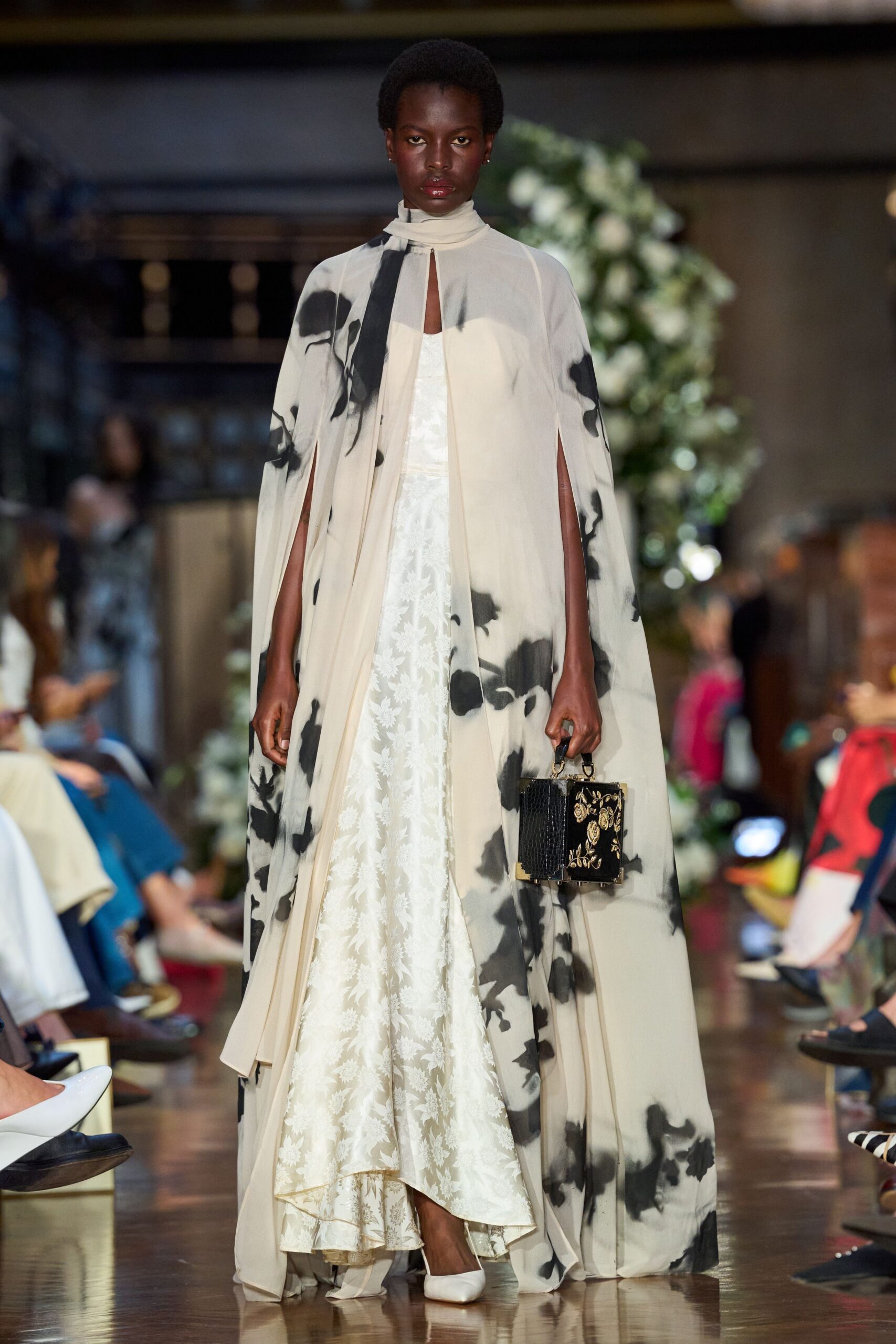 beige silk long-sleeve oversized draped cape