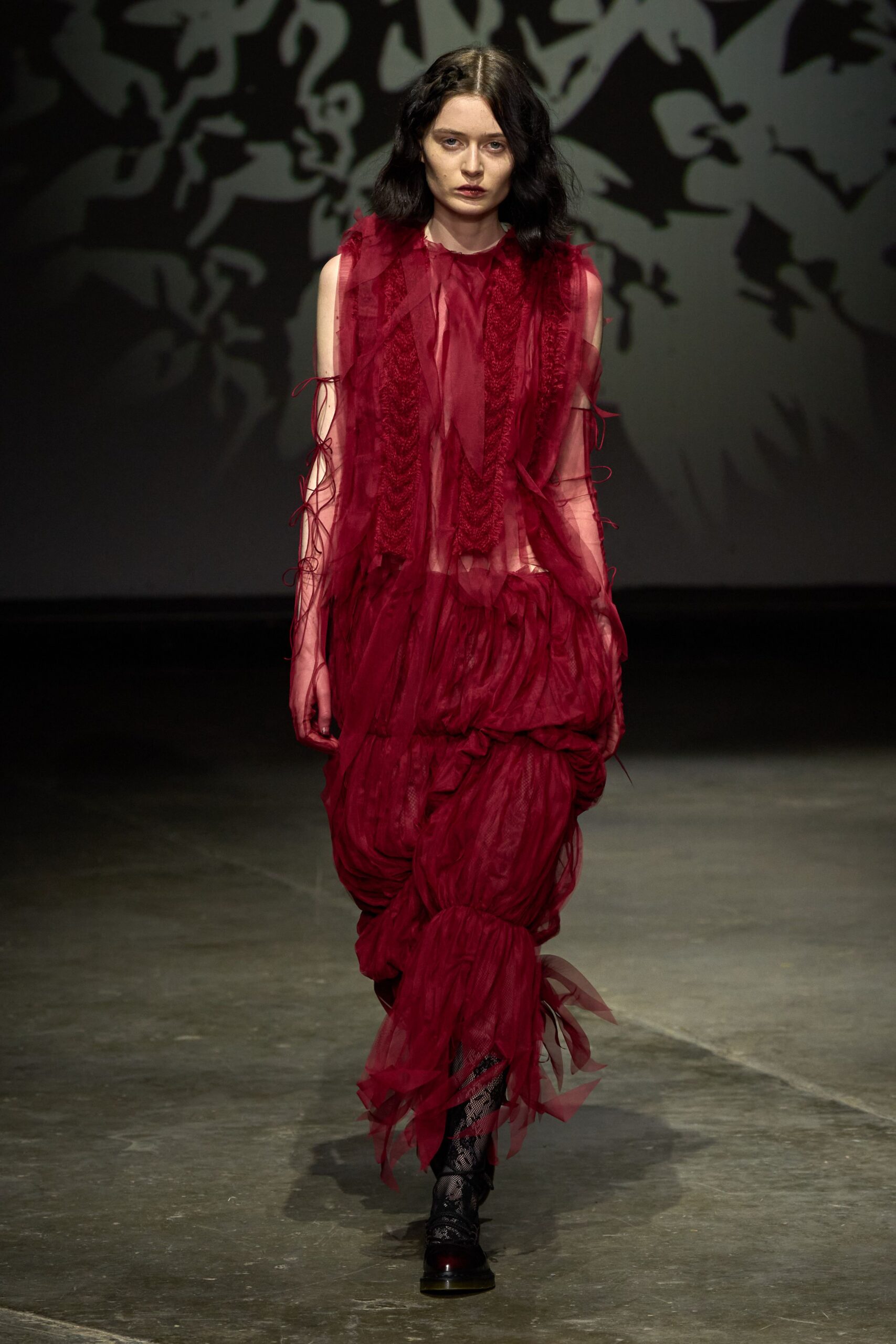 red chiffon sleeveless v-neck relaxed ruffled layered dress