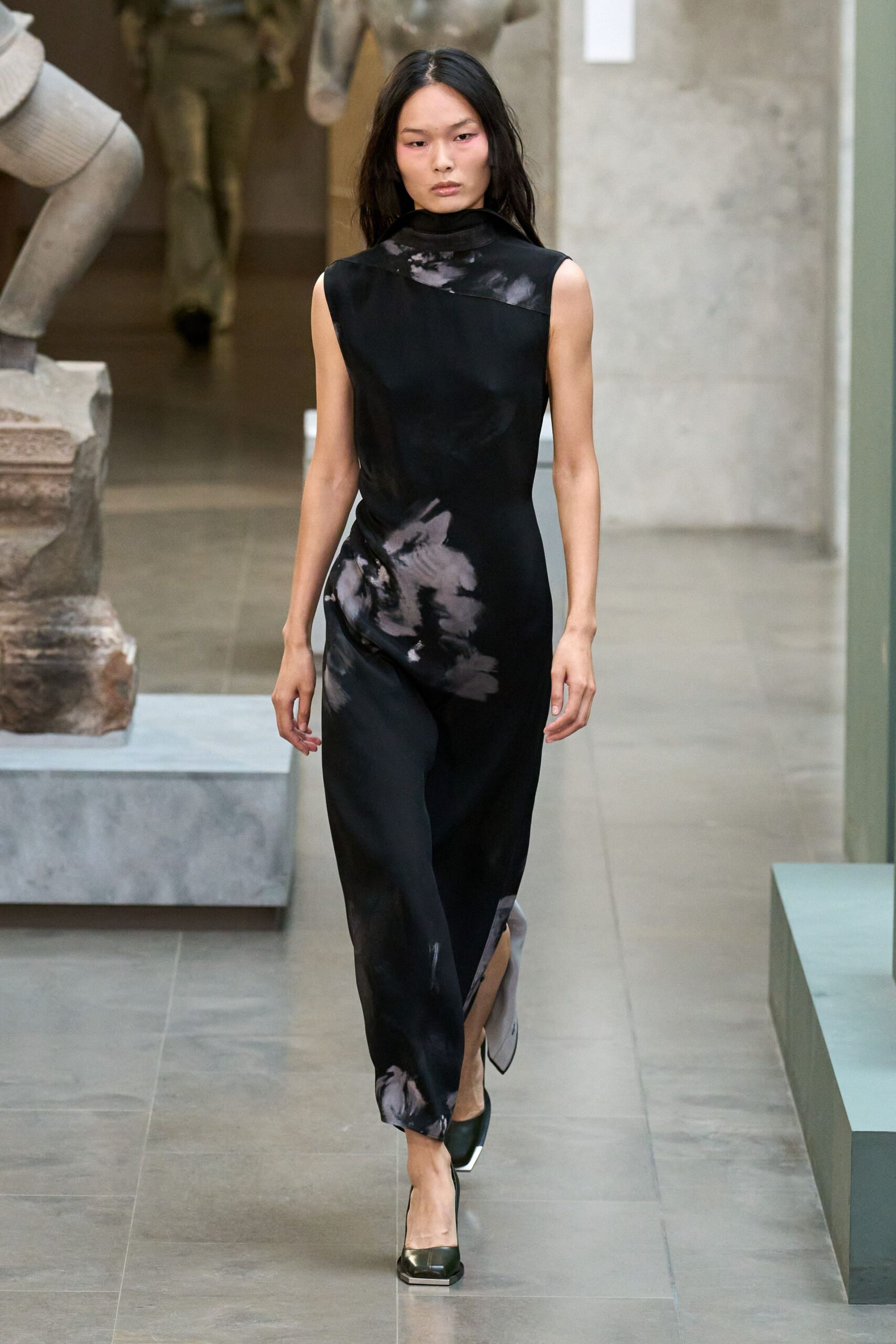 black silk sleeveless midi dress