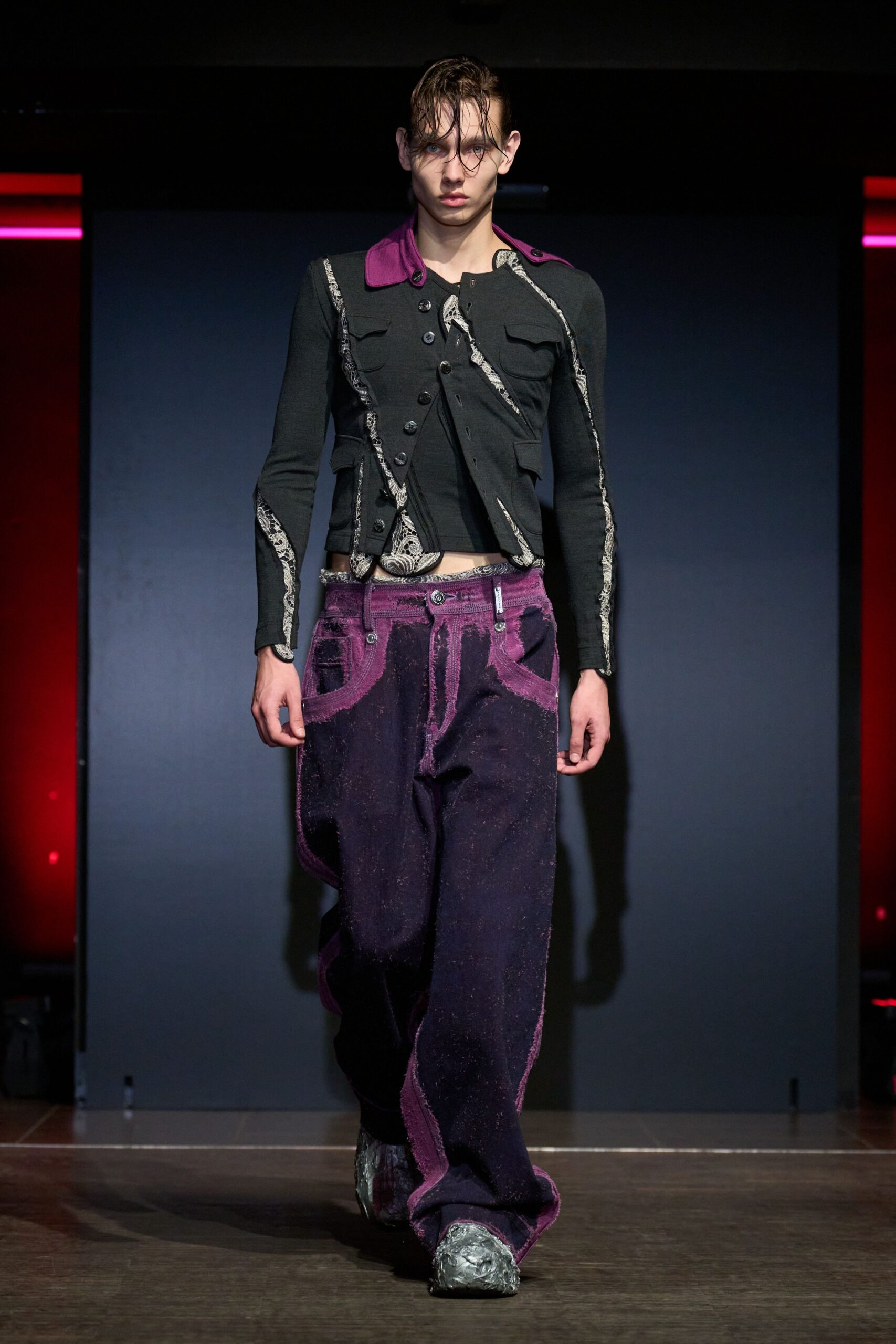 purple denim relaxed wide-leg pockets pants