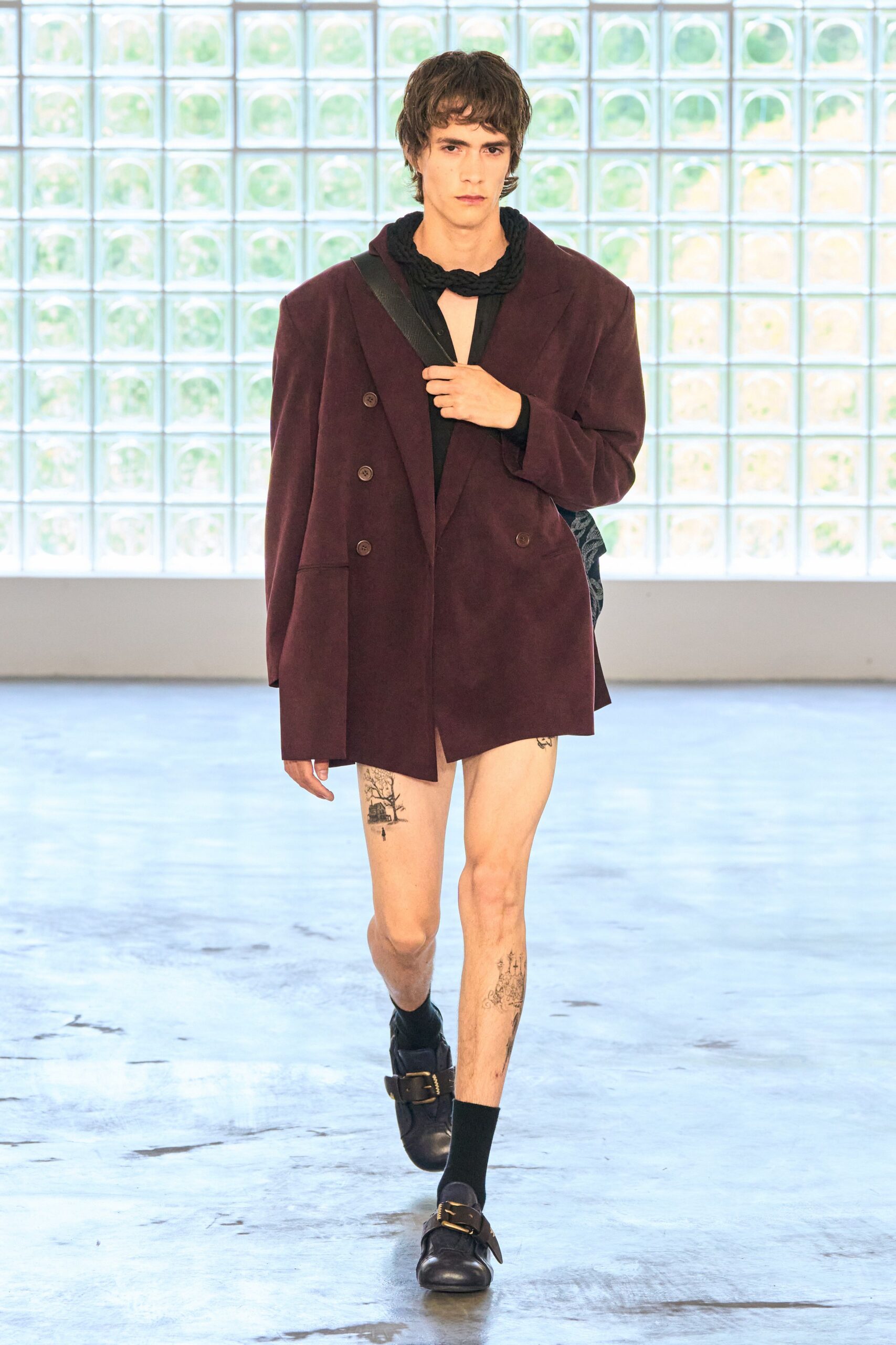 purple velvet long-sleeve double-breasted oversized blazer