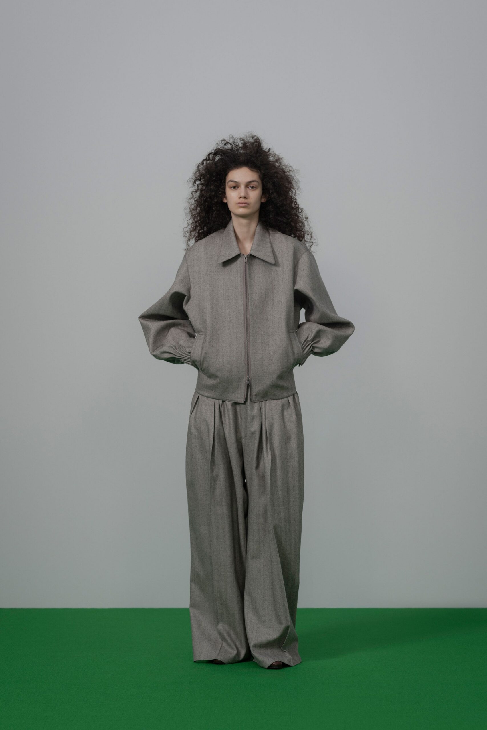gray relaxed jacket and pants