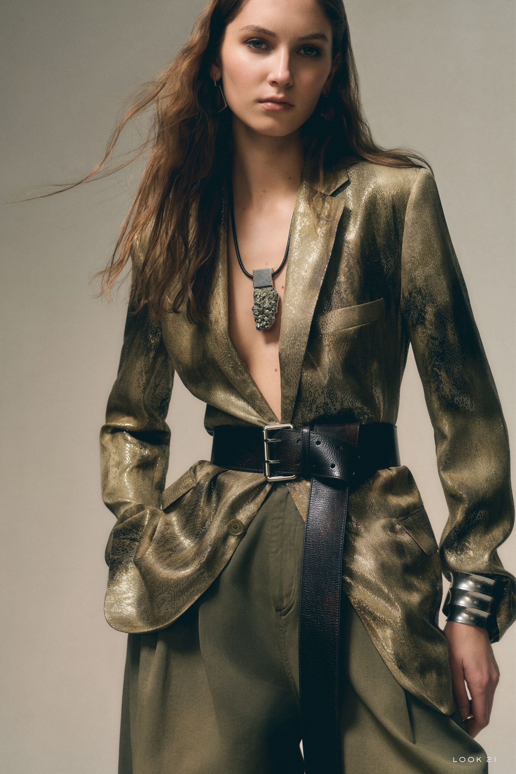 gold silk long-sleeve collared relaxed buttoned shiny blazer