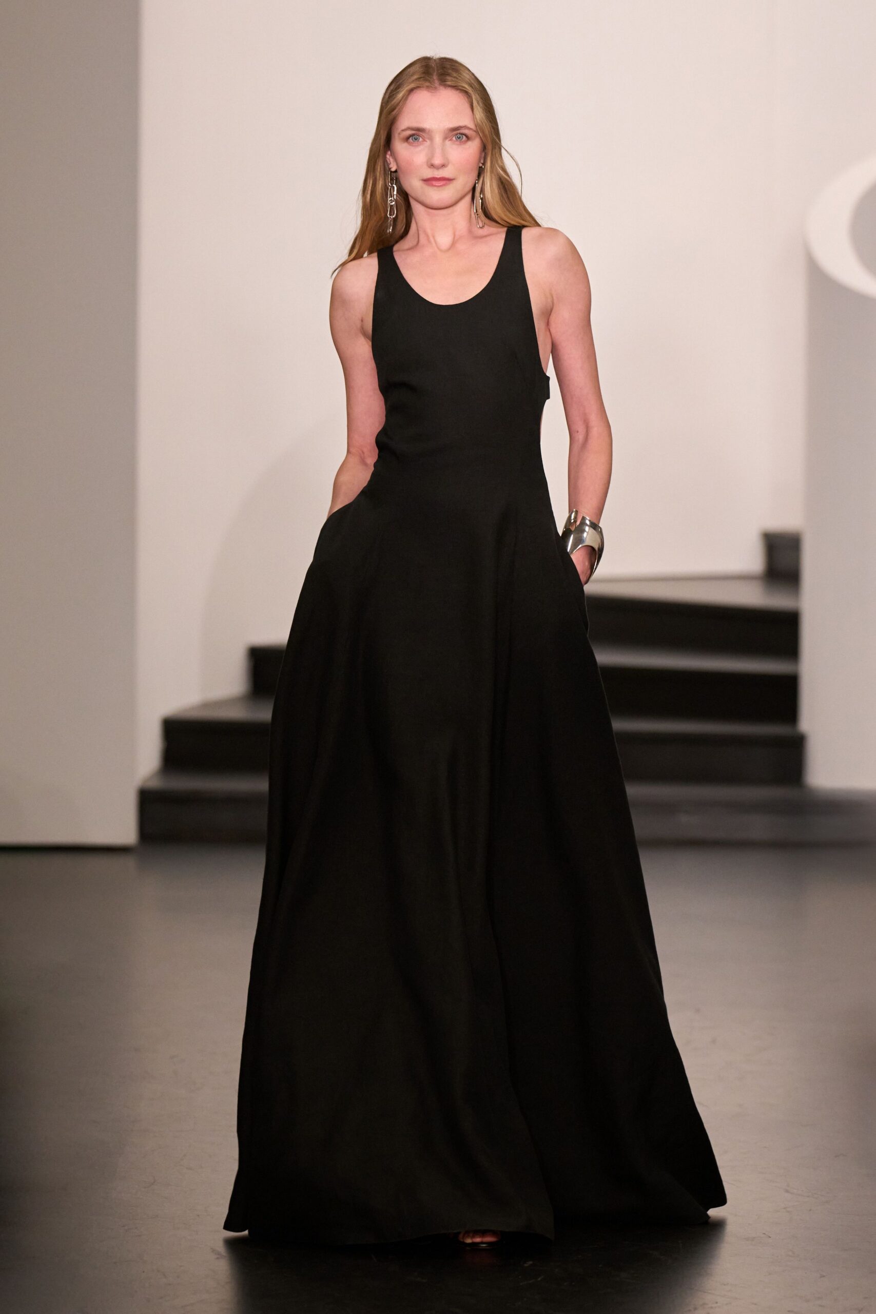 black silk sleeveless gown