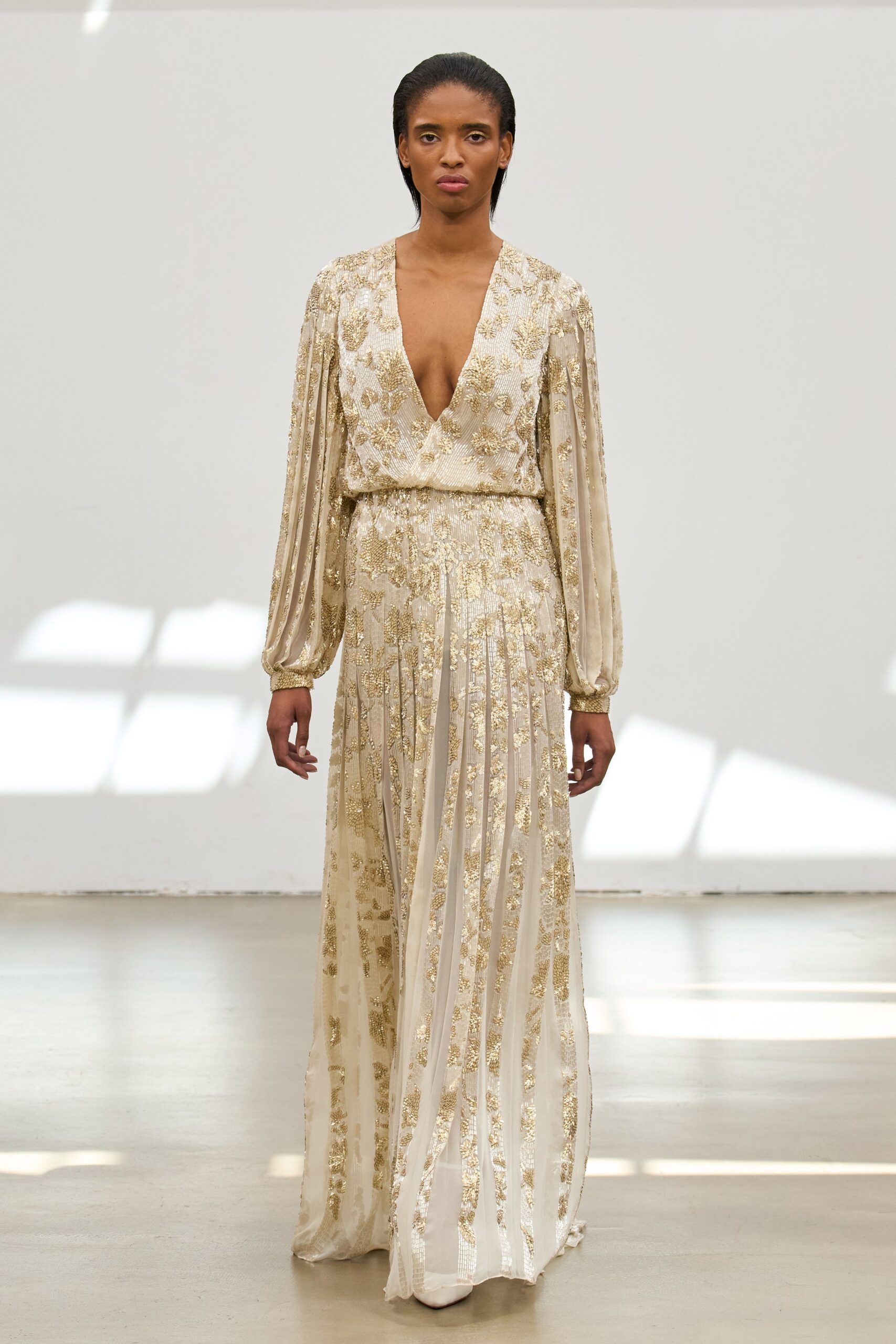 gold ivory embroidered gown
