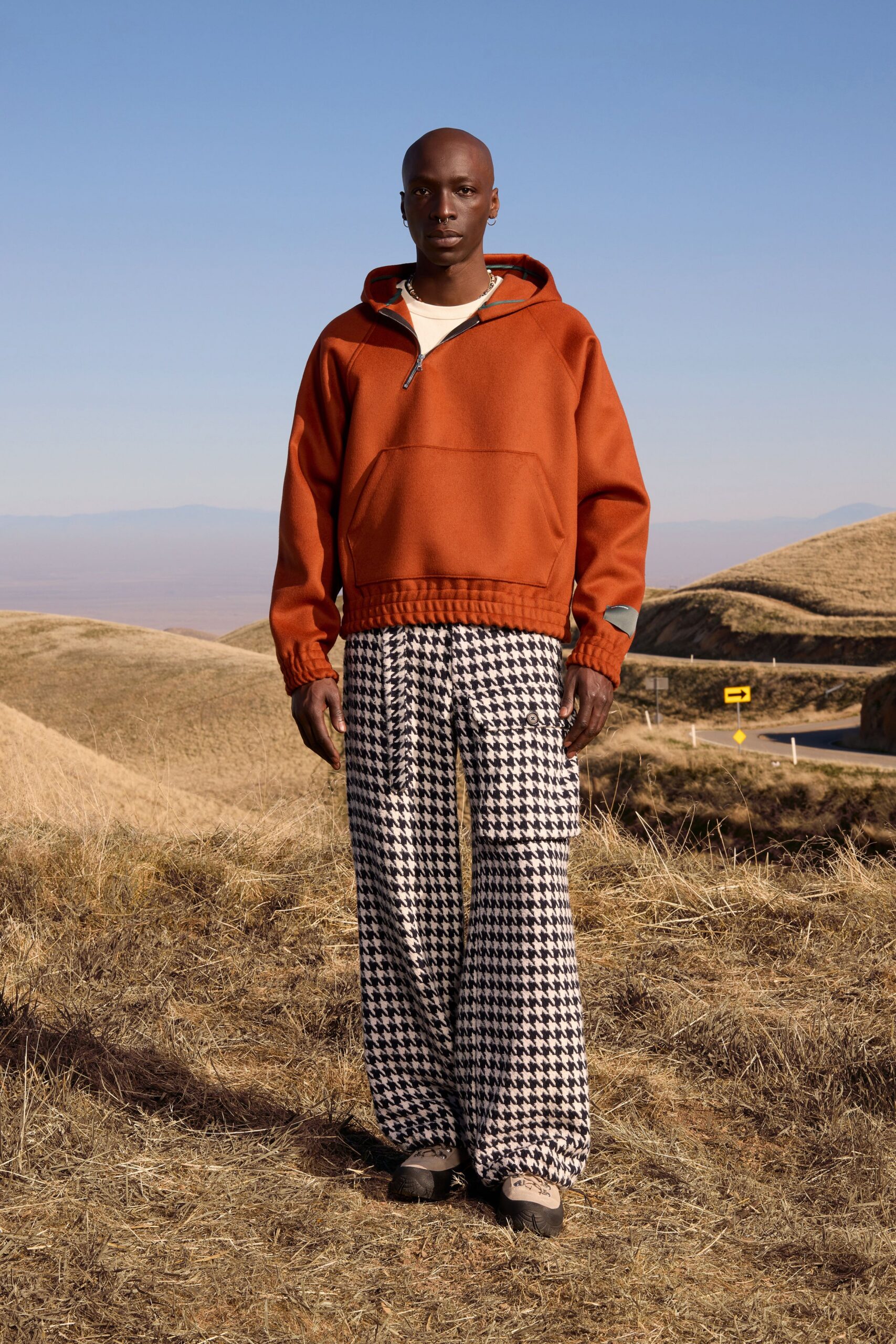 orange cotton long-sleeve hooded relaxed hoodie