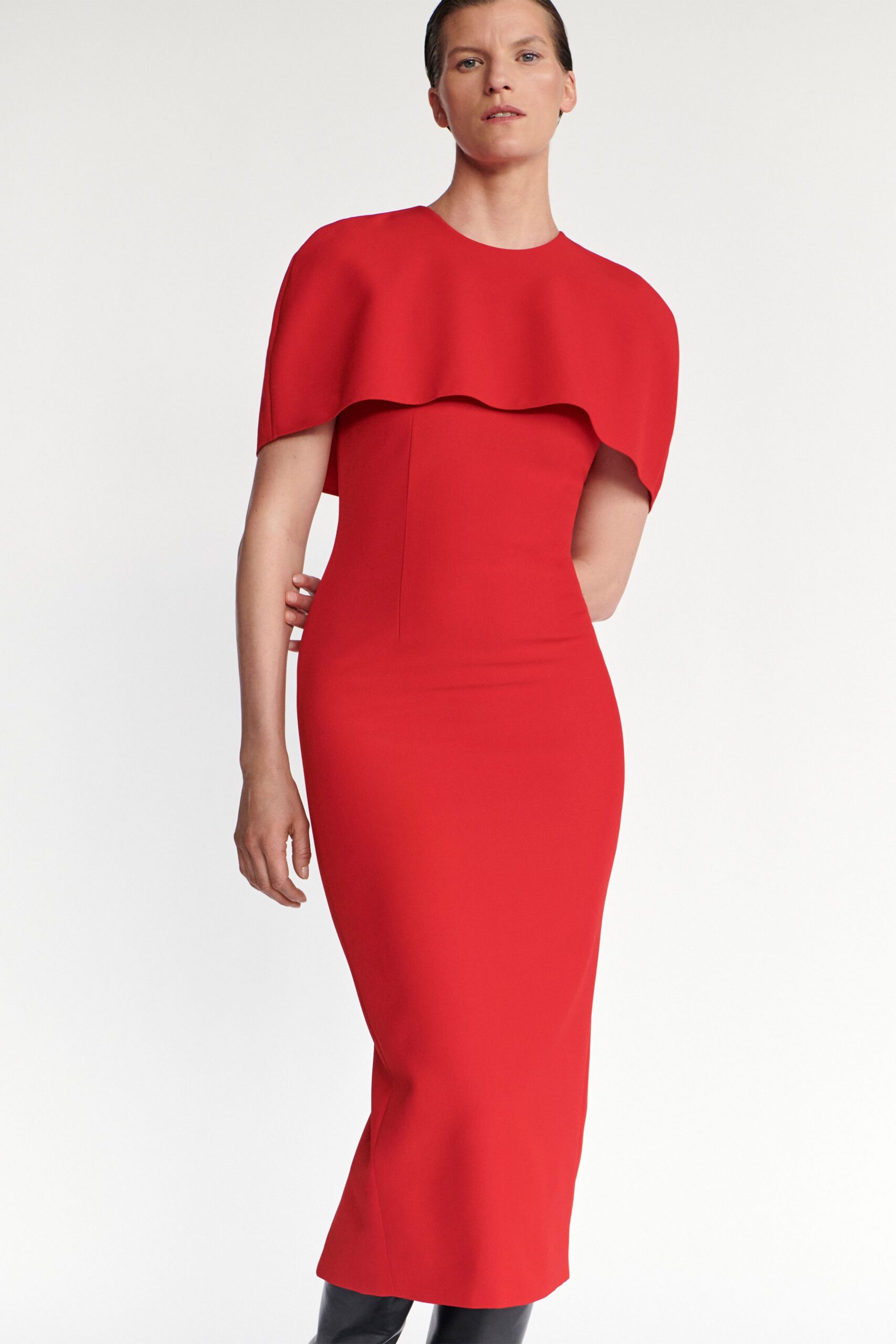 fitted red neoprene dress