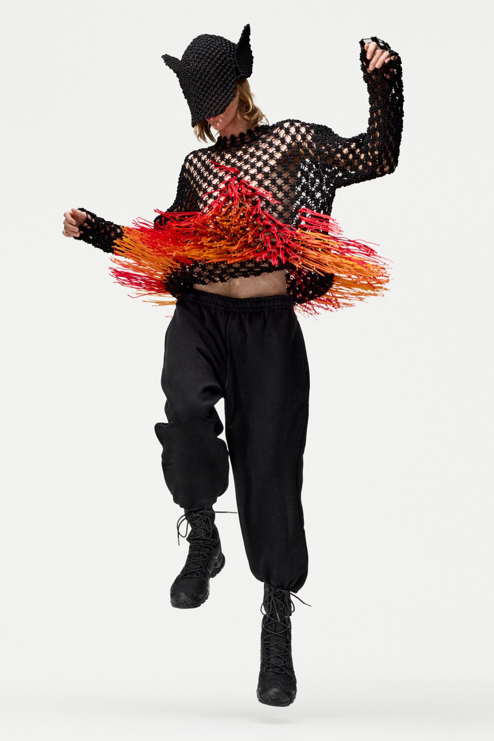 black mesh top with fringes