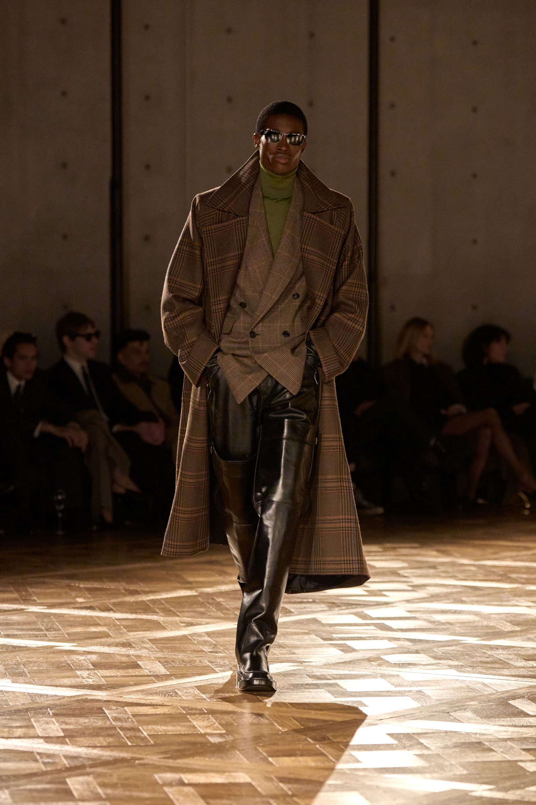 black leather slim straight-leg pants