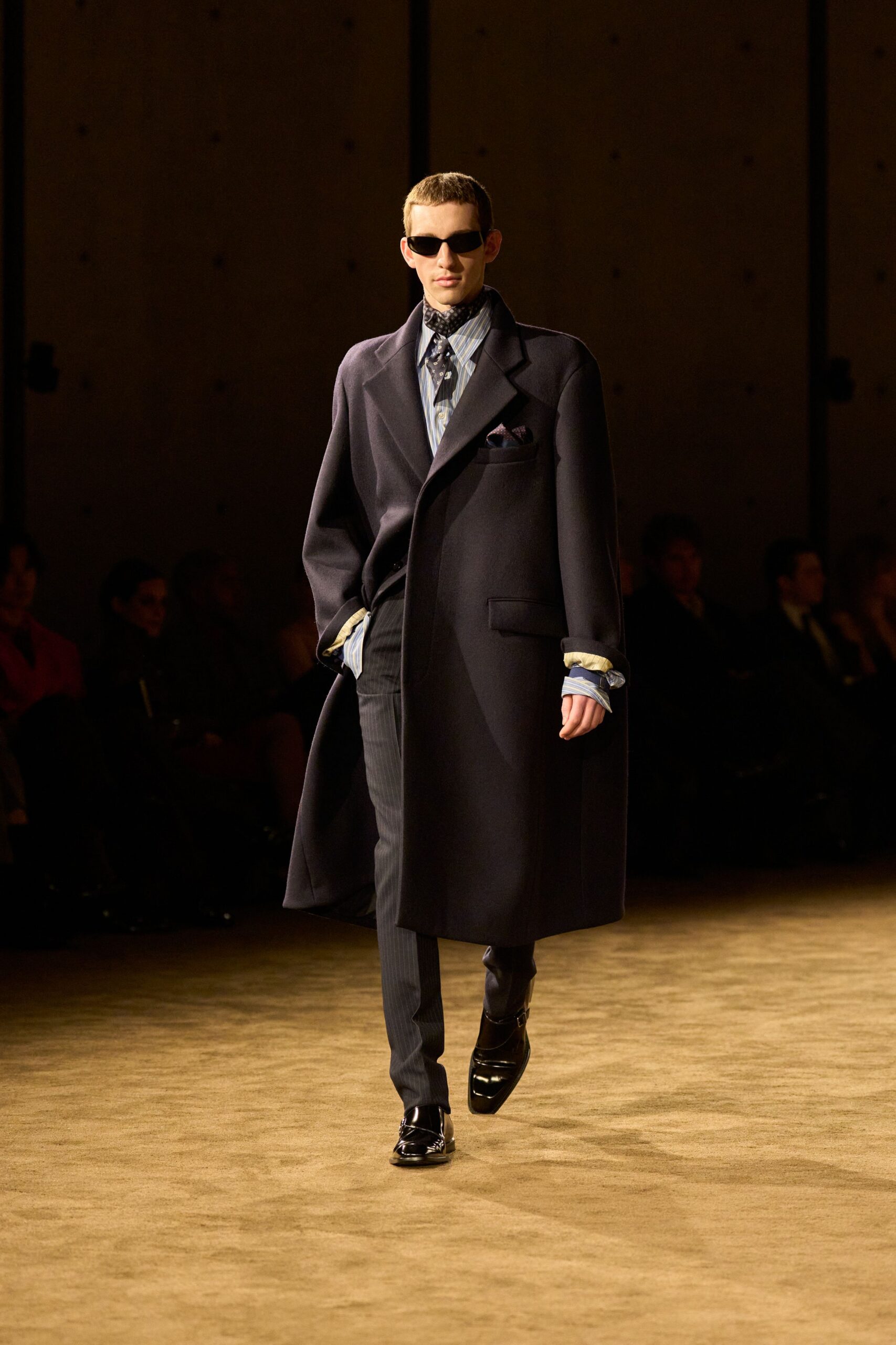 black oversized coat with tailored pants