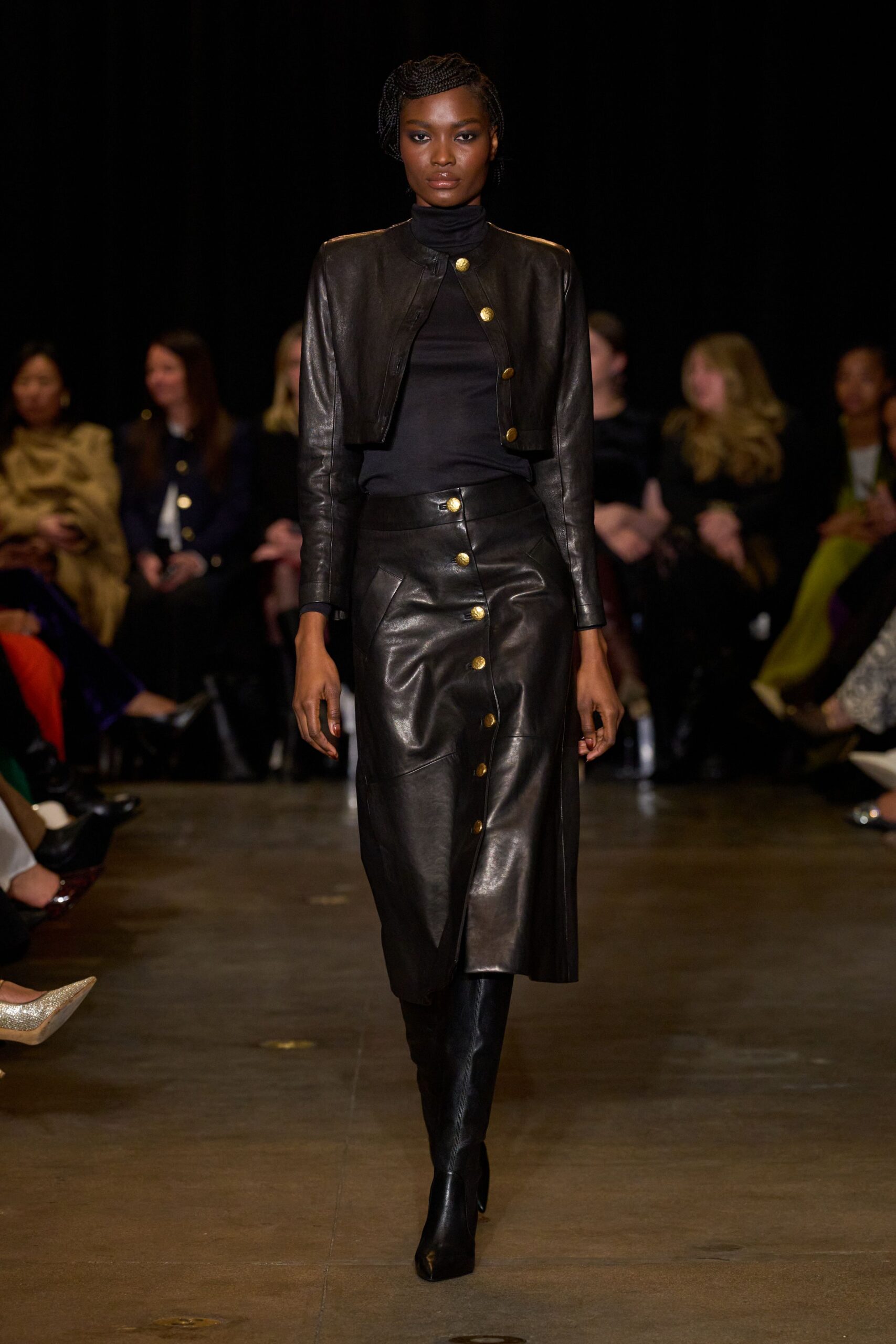 black leather jacket and skirt