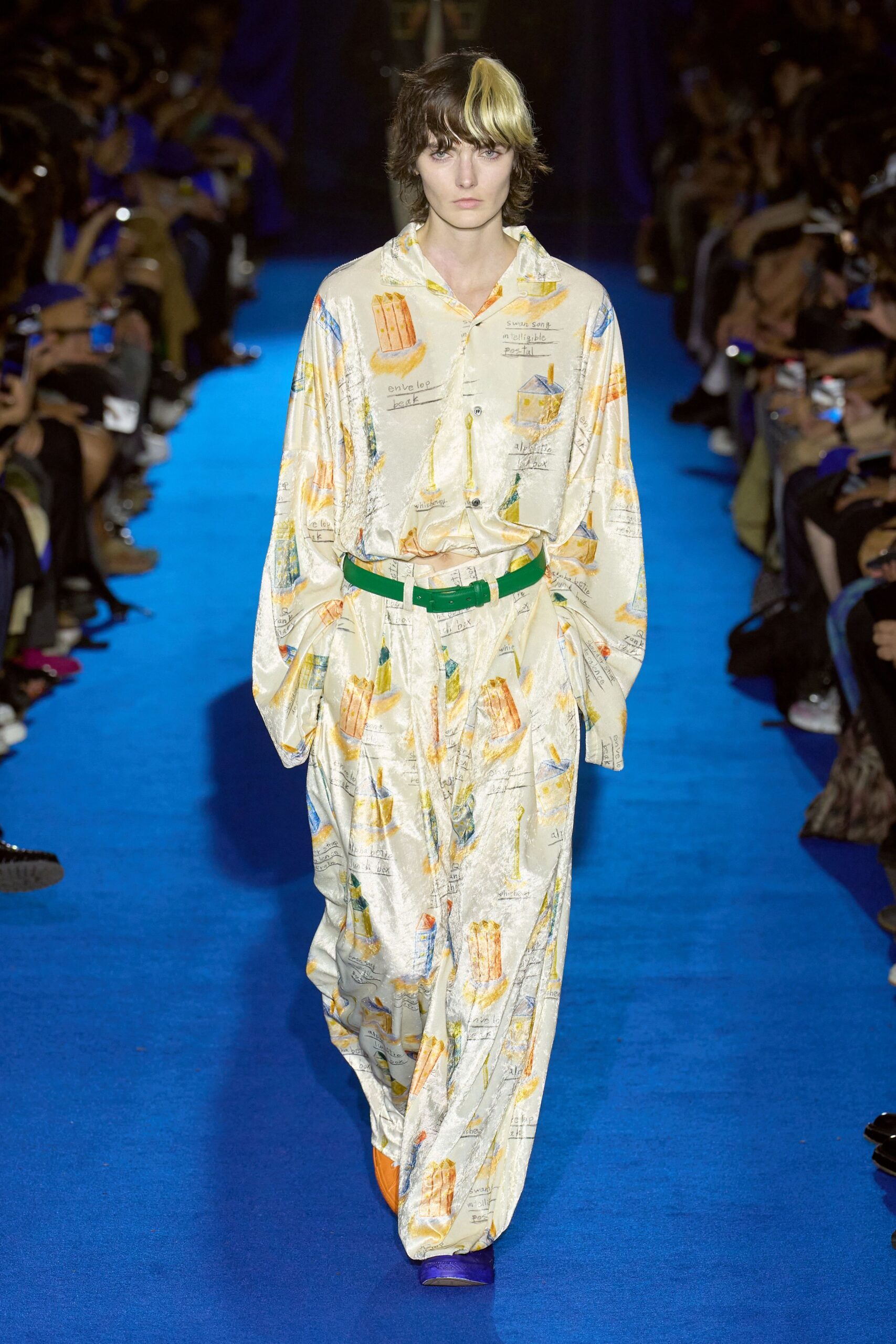 printed midi shirt-dress with green belt
