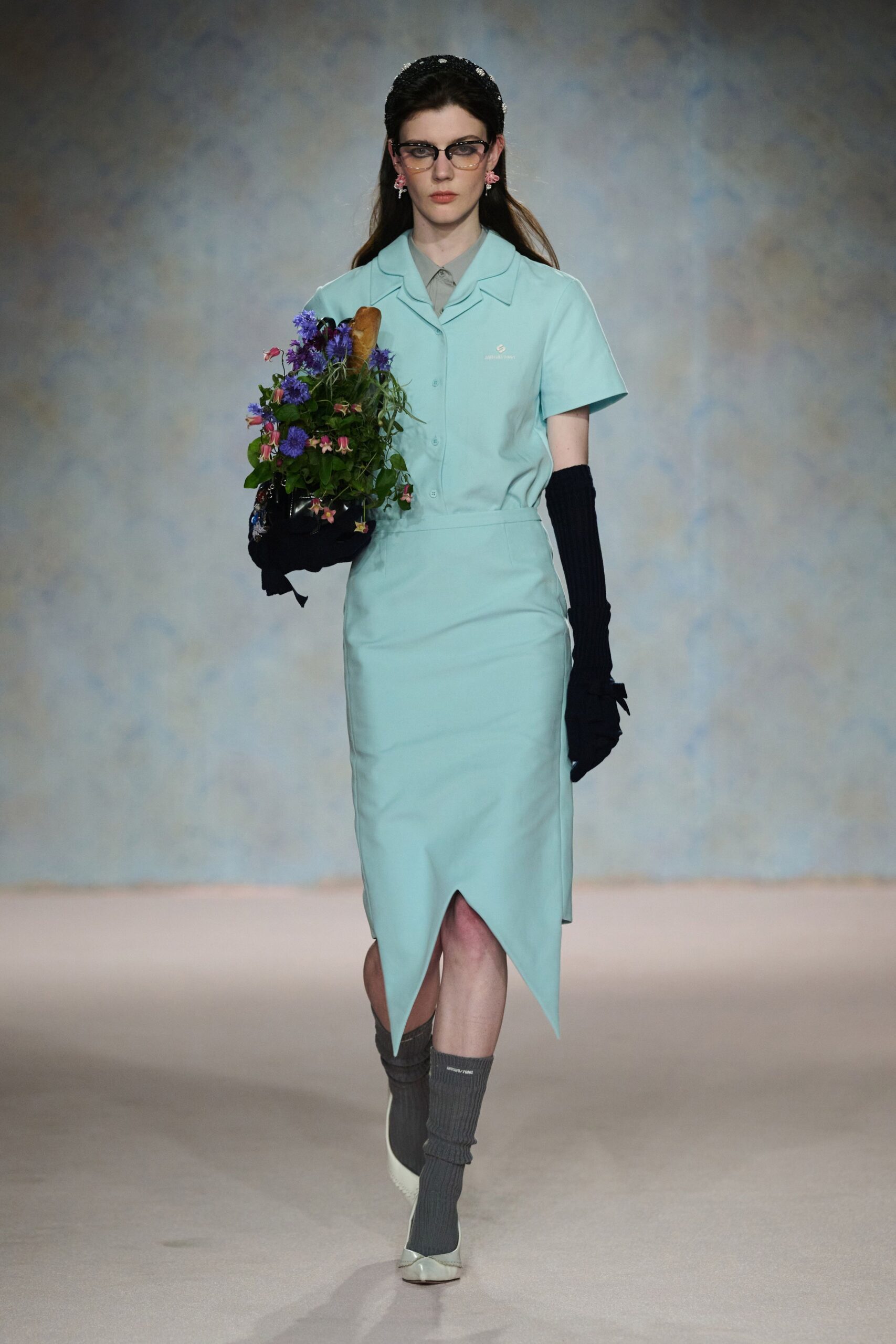 blue cotton short-sleeve collared fitted straight-leg midi shirt-dress