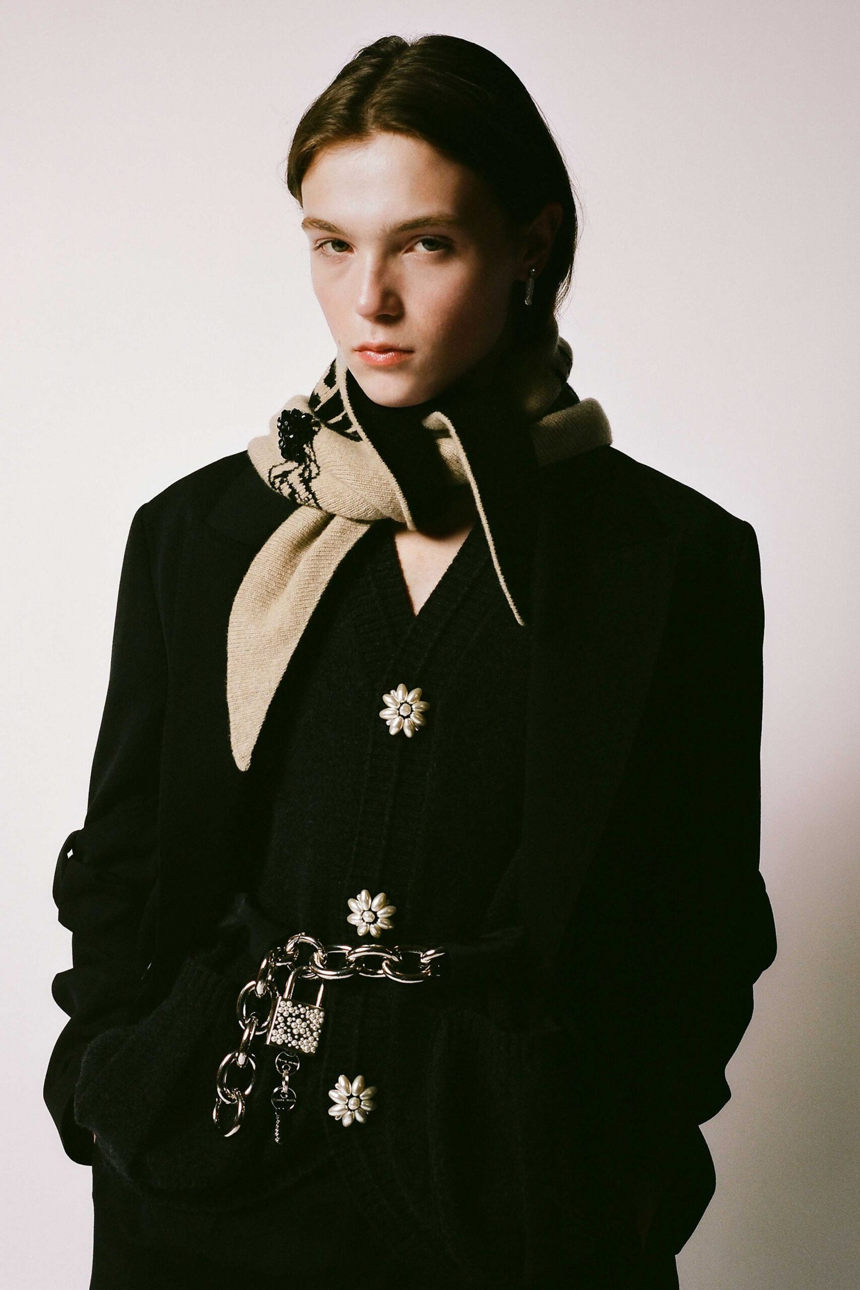 black wool v-neck fitted buttoned top