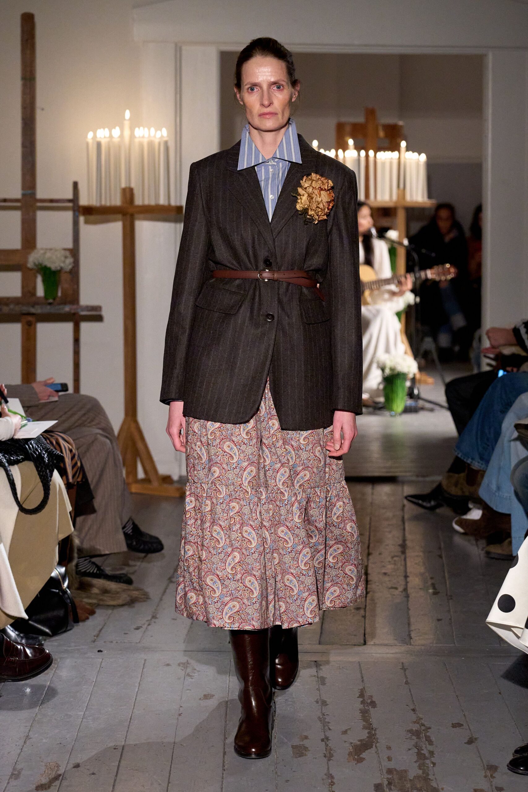brown wool long-sleeve collared tailored striped buttoned blazer