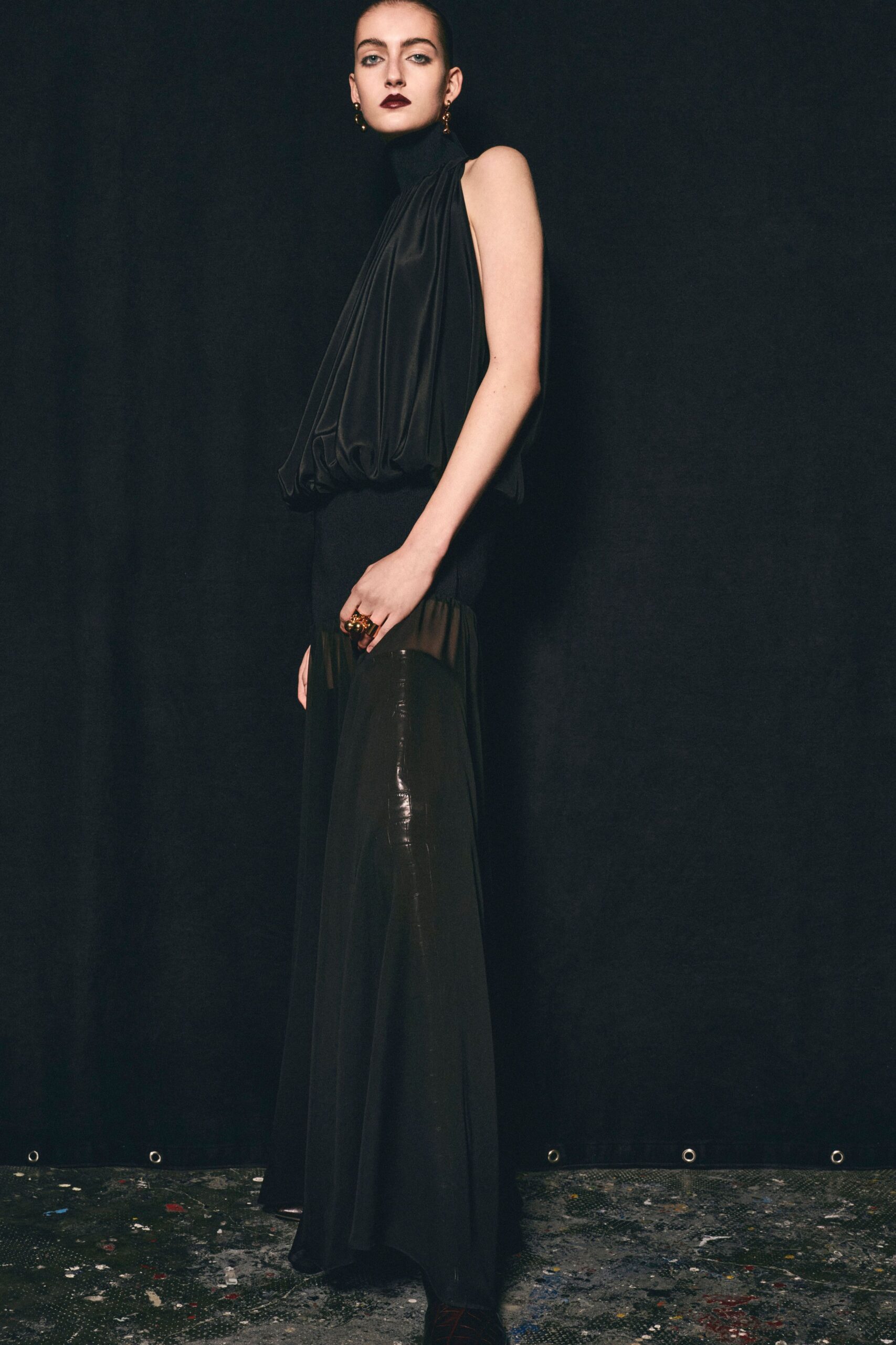 black silk sleeveless gown