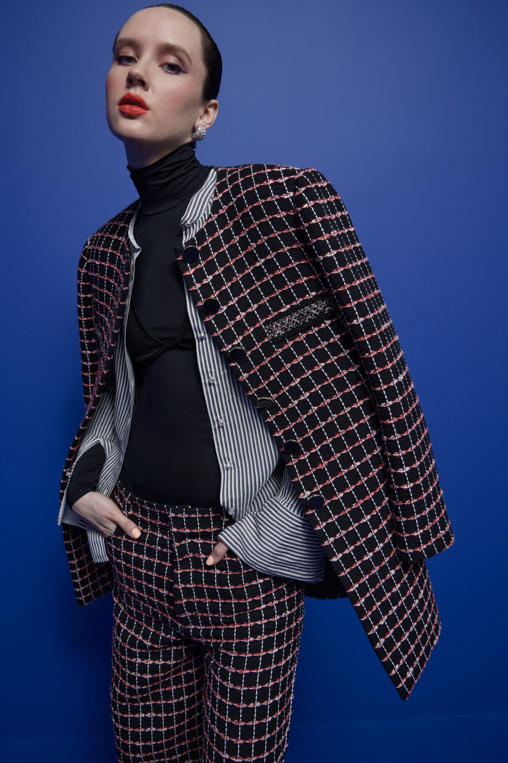 checked blazer and fitted top