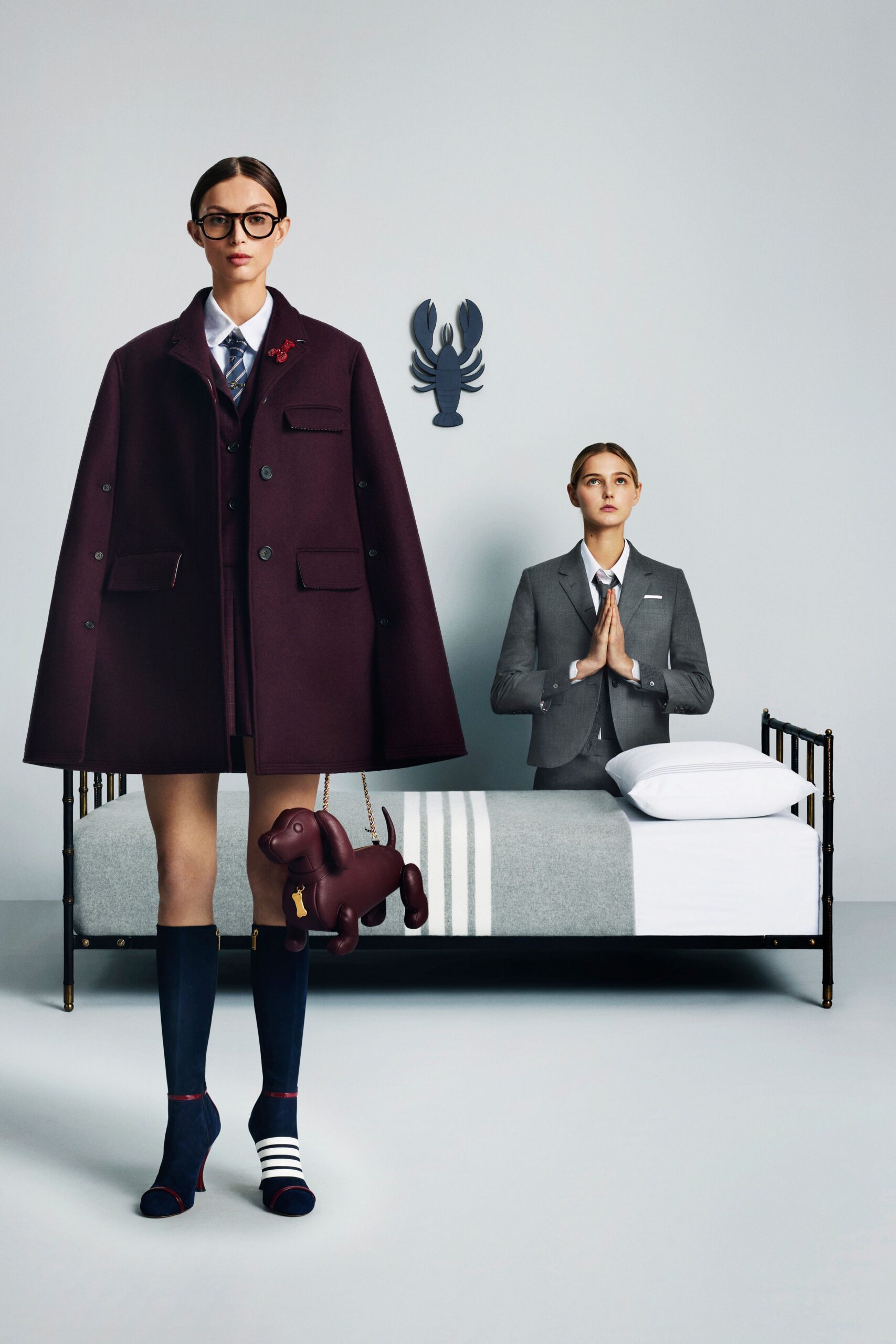 red wool long-sleeve collared oversized buttoned midi coat