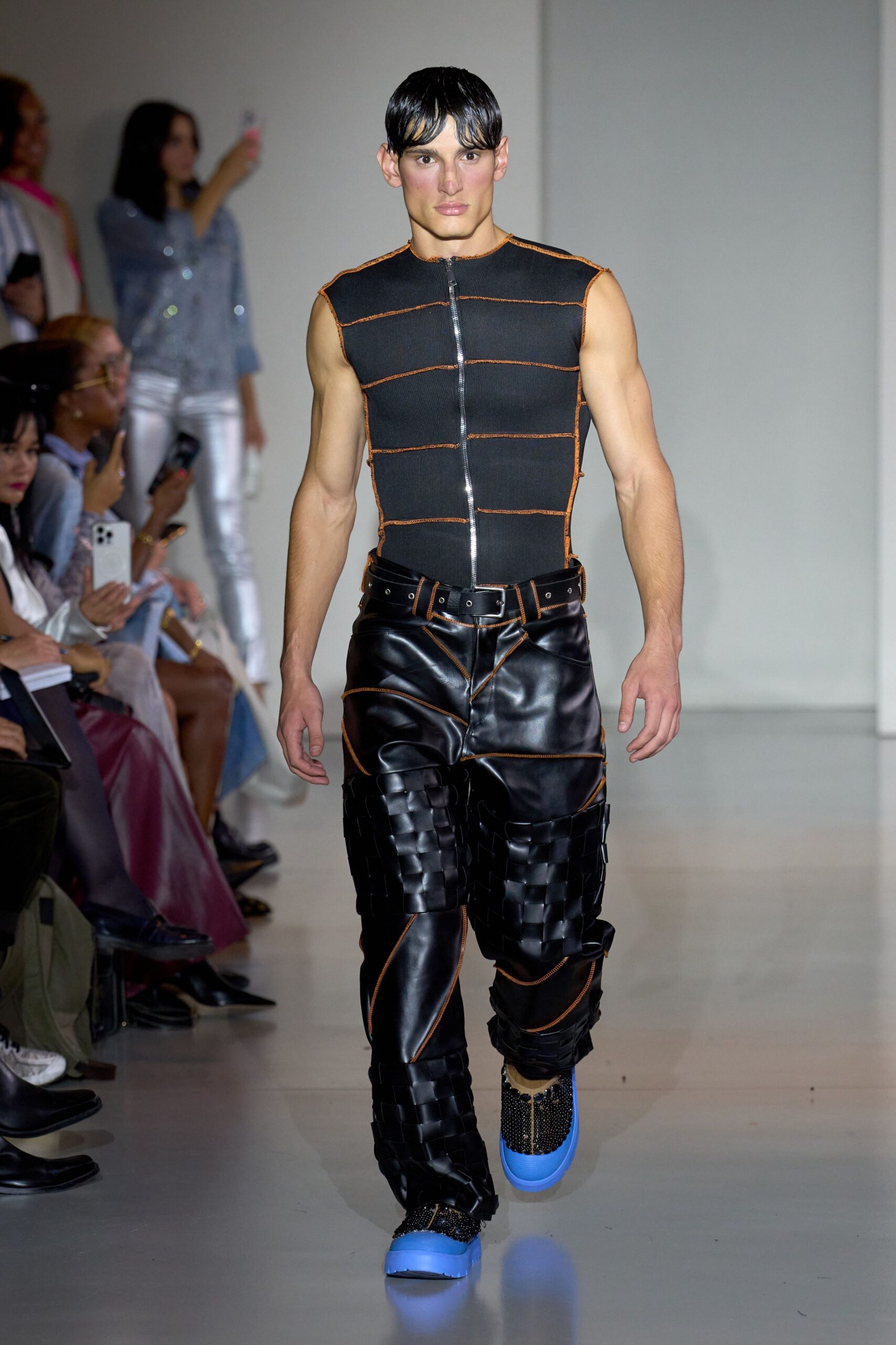 black fitted top and relaxed pants