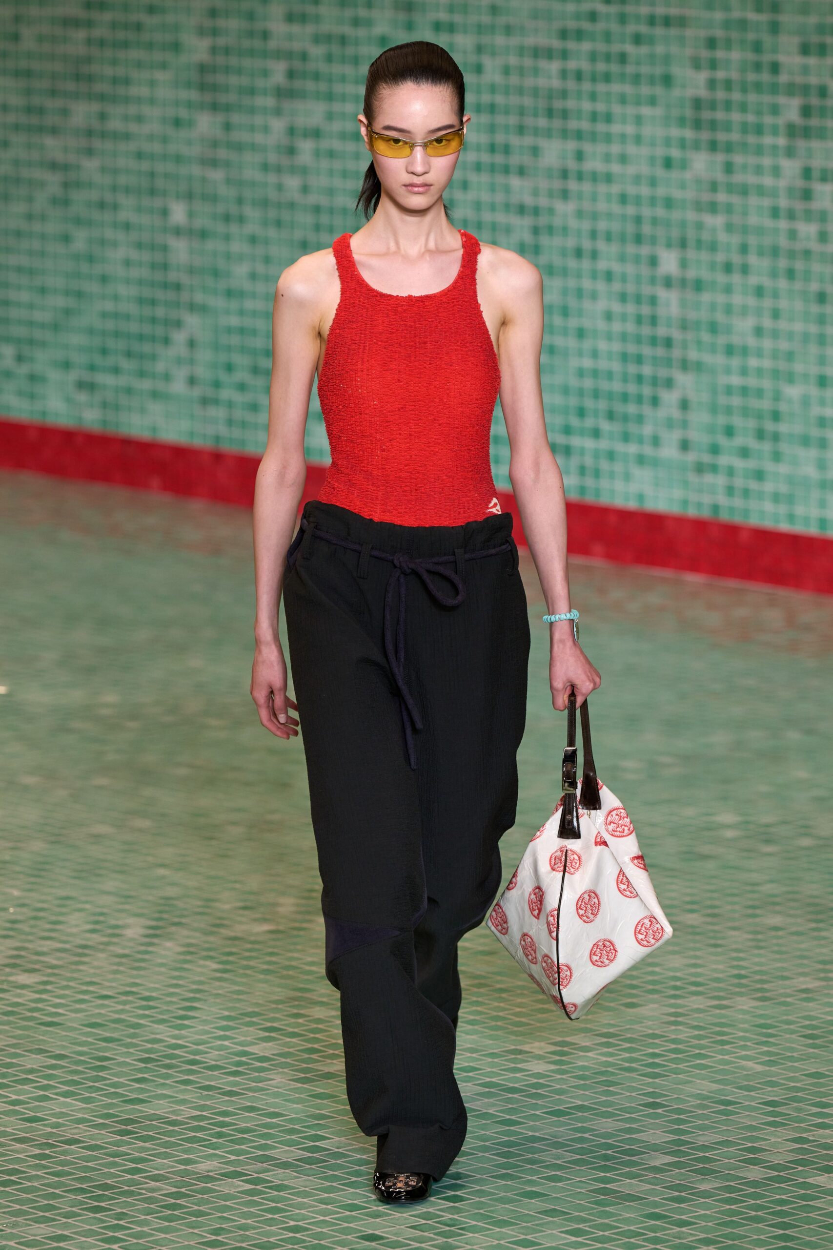red cotton sleeveless high-neck fitted tank-top