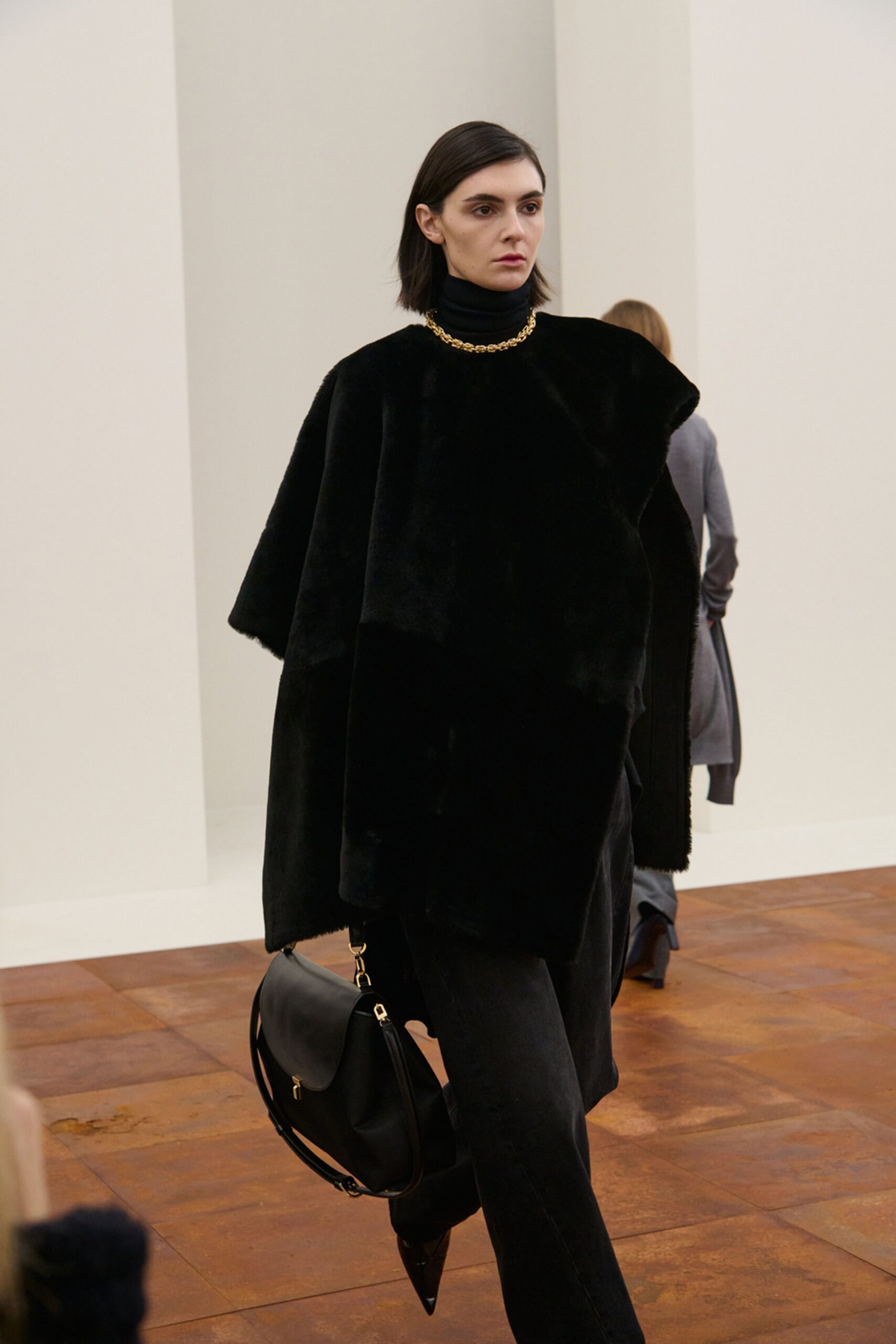 black faux-fur relaxed cape