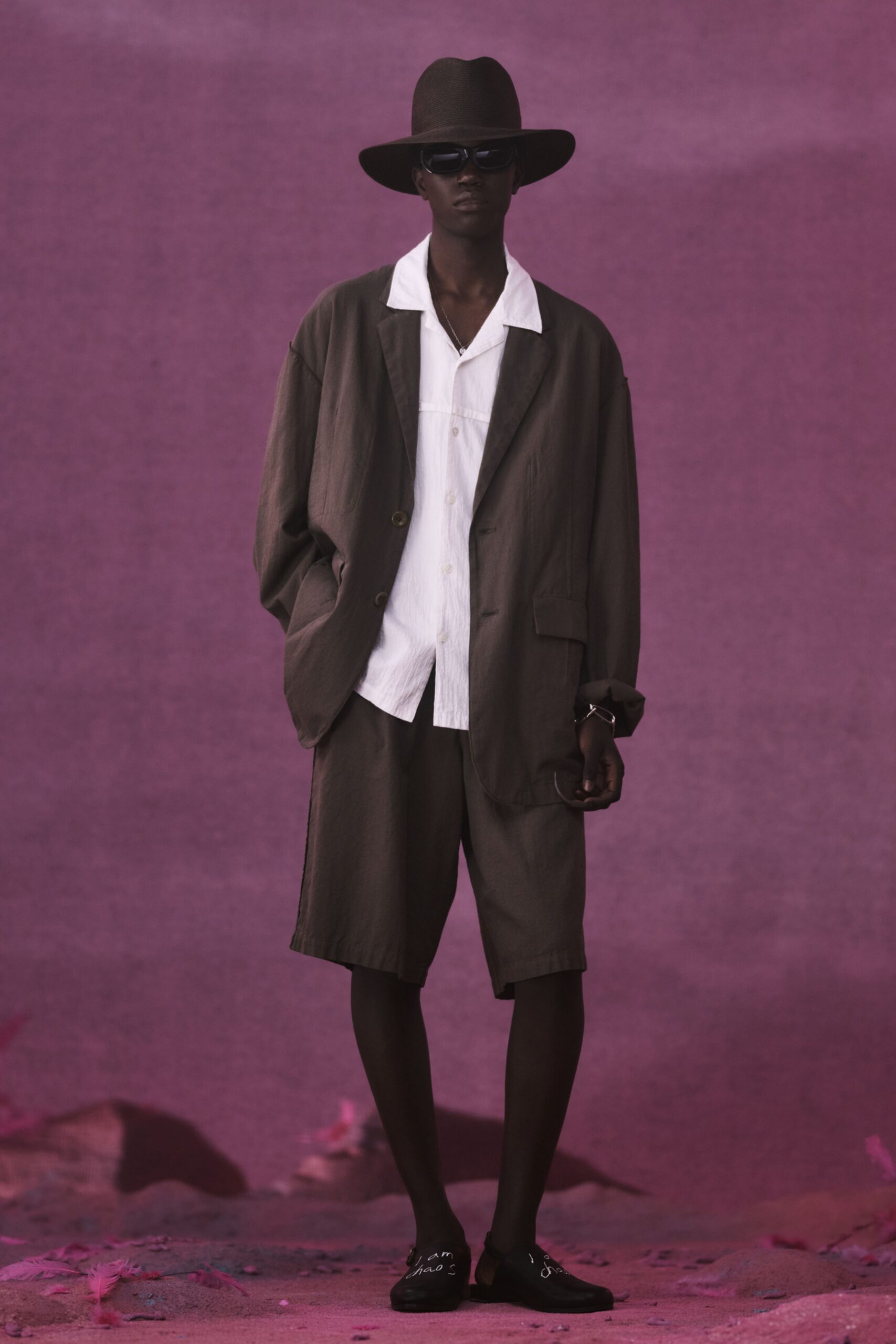 brown relaxed jacket with white shirt